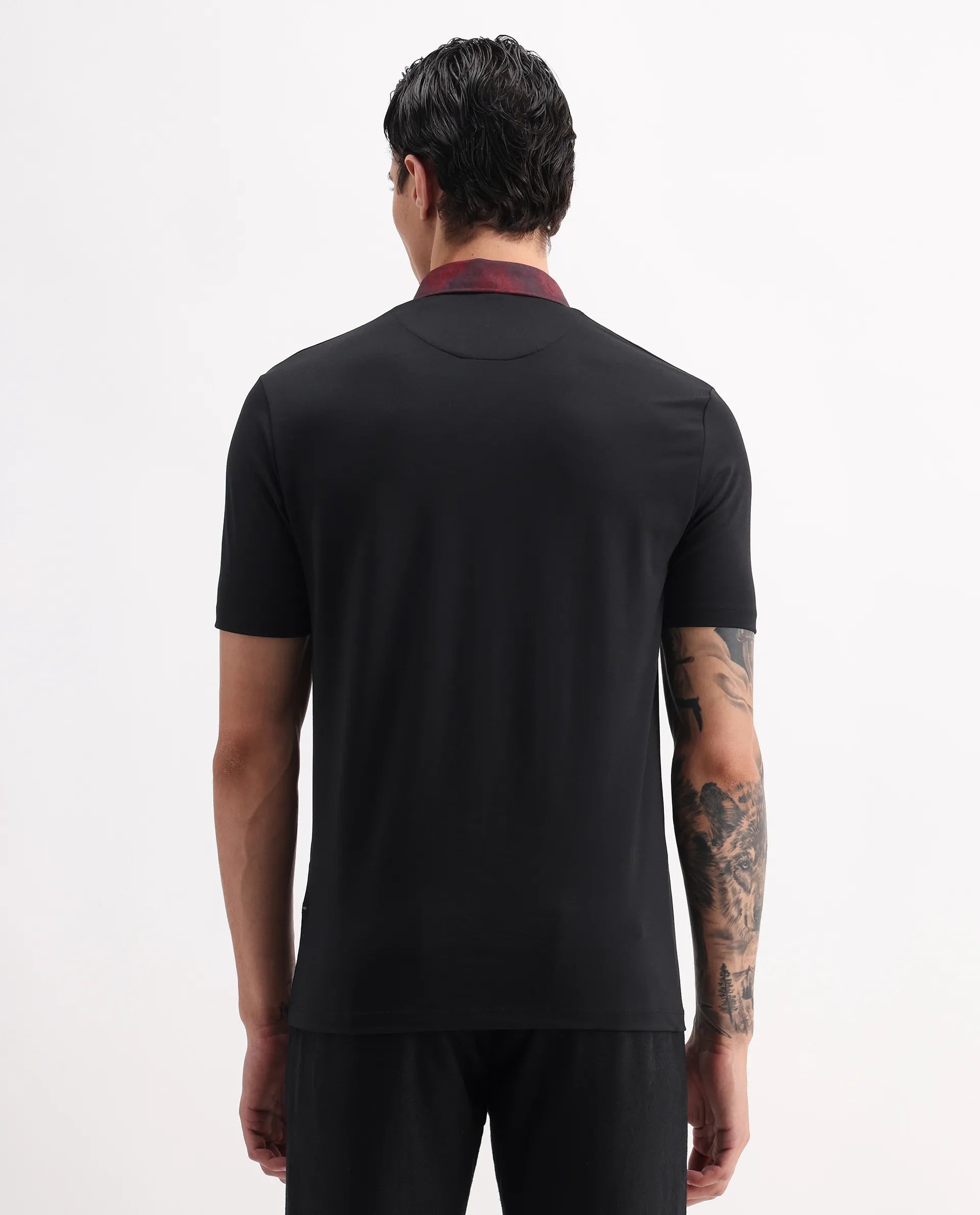 Rare Rabbit Men's Ringer-2 Black Cotton Plain Regular Fit Half Sleeve Polo