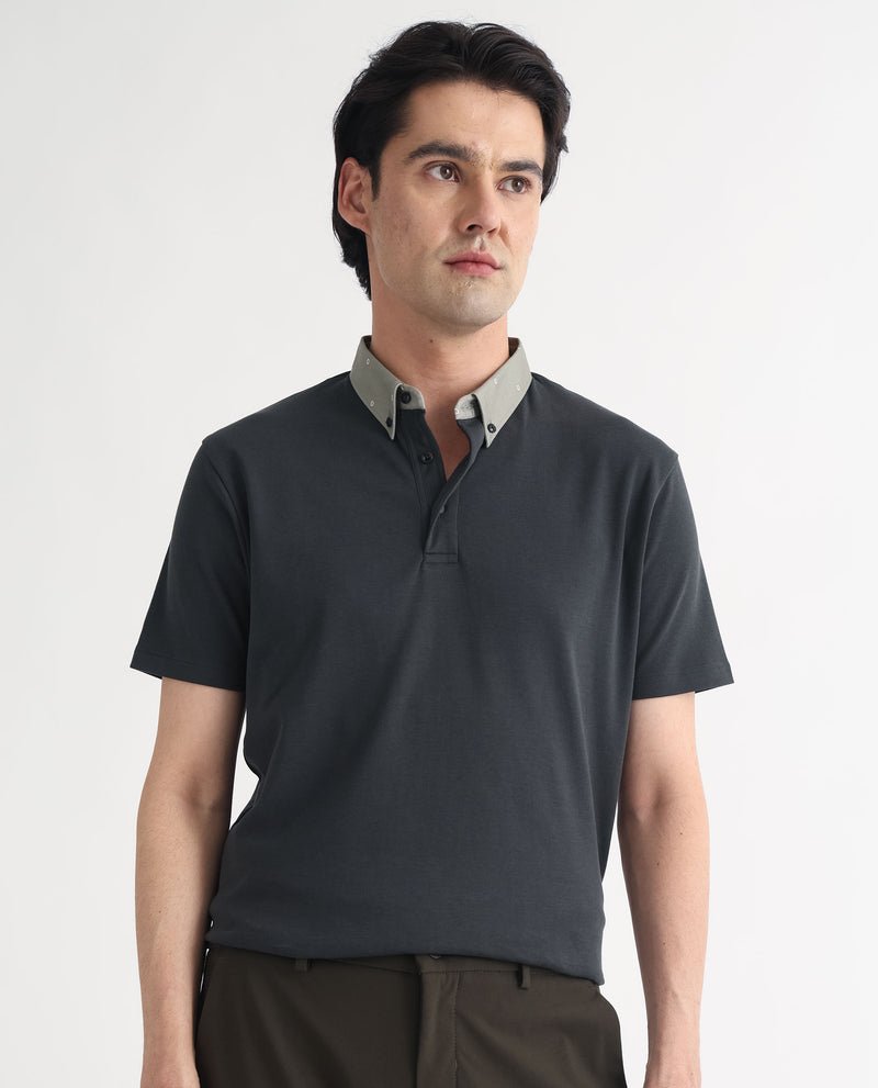 Rare Rabbit Men's Ringer-1 Olive Cotton Fabric Printed Collar Neck Half Sleeves Polo T-Shirt