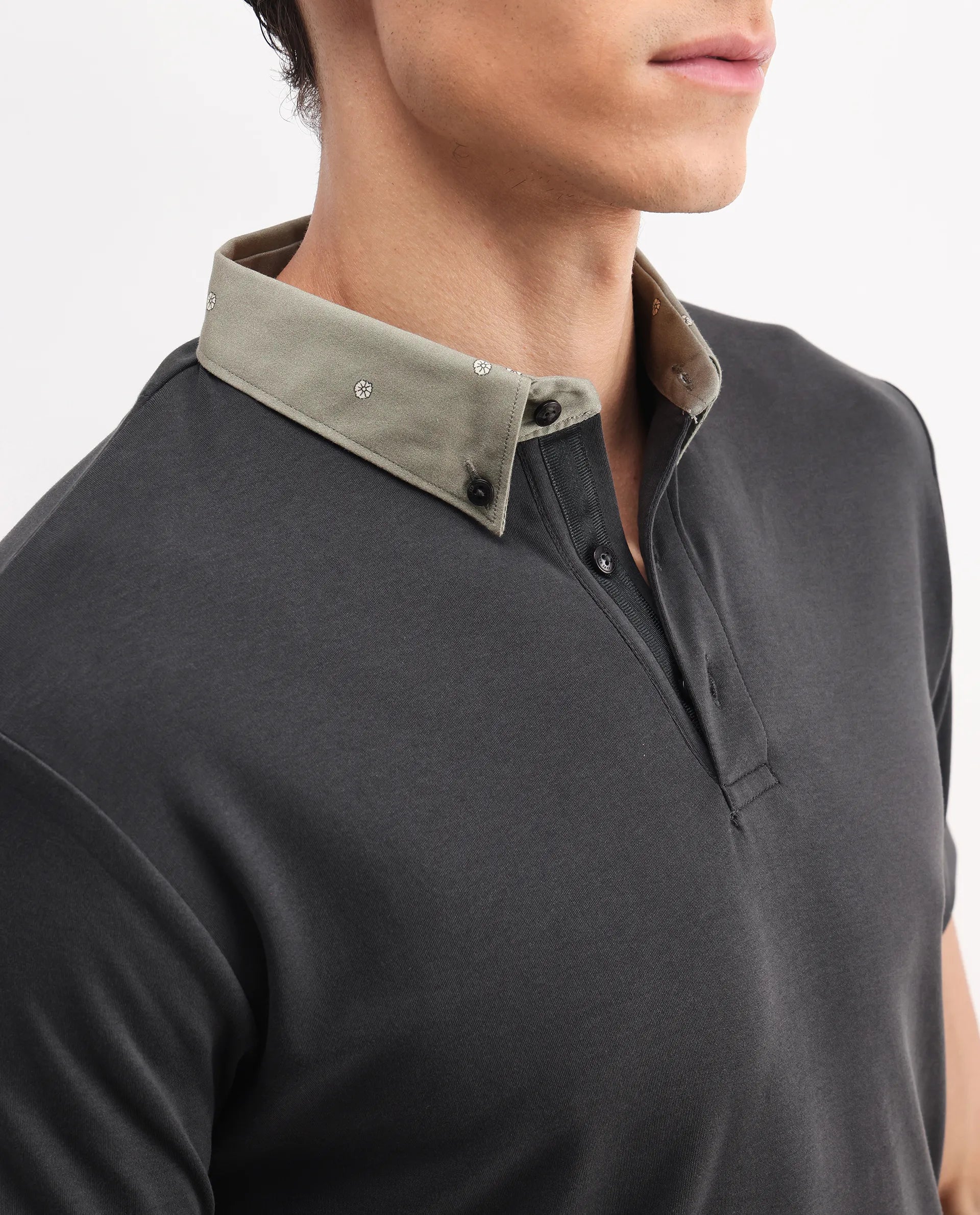 Rare Rabbit Men's Ringer-1 Olive Cotton Printed Regular Fit Half Sleeve Polo