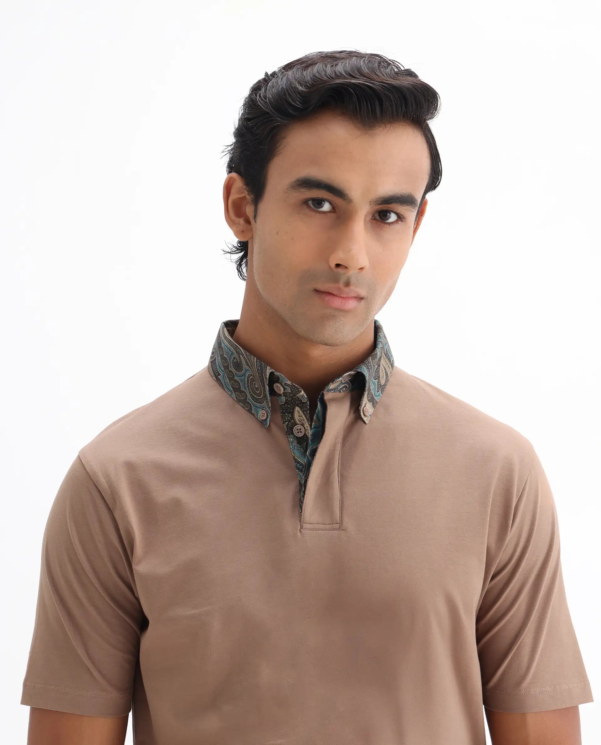 Rare Rabbit Men's Ringer-25 Dusky Beige Cotton Blend Plain Regular Fit Half Sleeve Polo