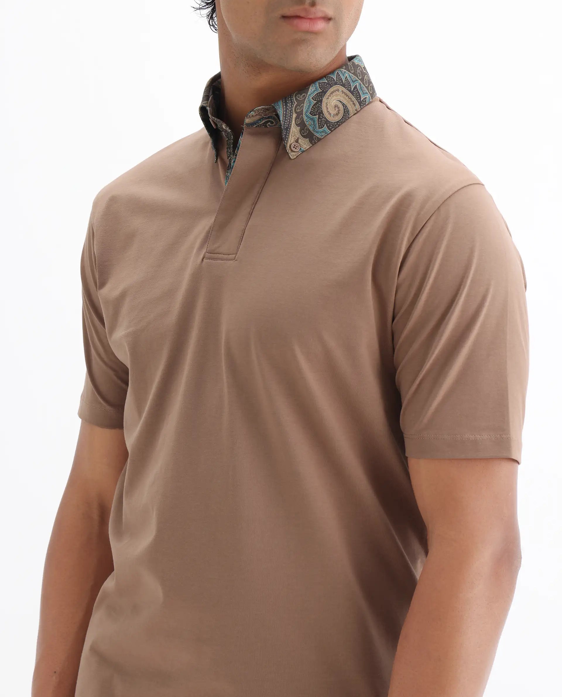 Rare Rabbit Men's Ringer-25 Dusky Beige Cotton Blend Plain Regular Fit Half Sleeve Polo