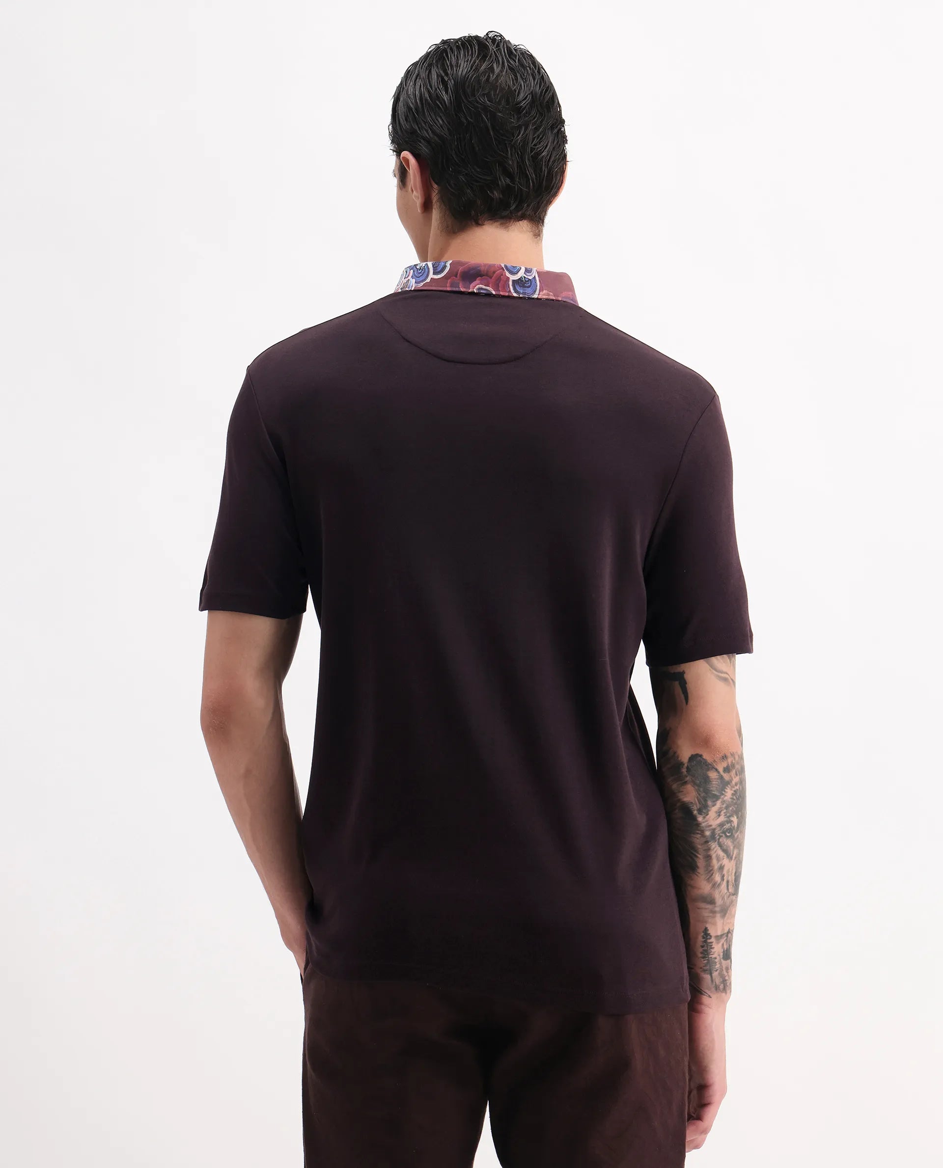 Rare Rabbit Men's Ringer 2 Dark Purple Cotton Printed Regular Fit Half Sleeve Polo