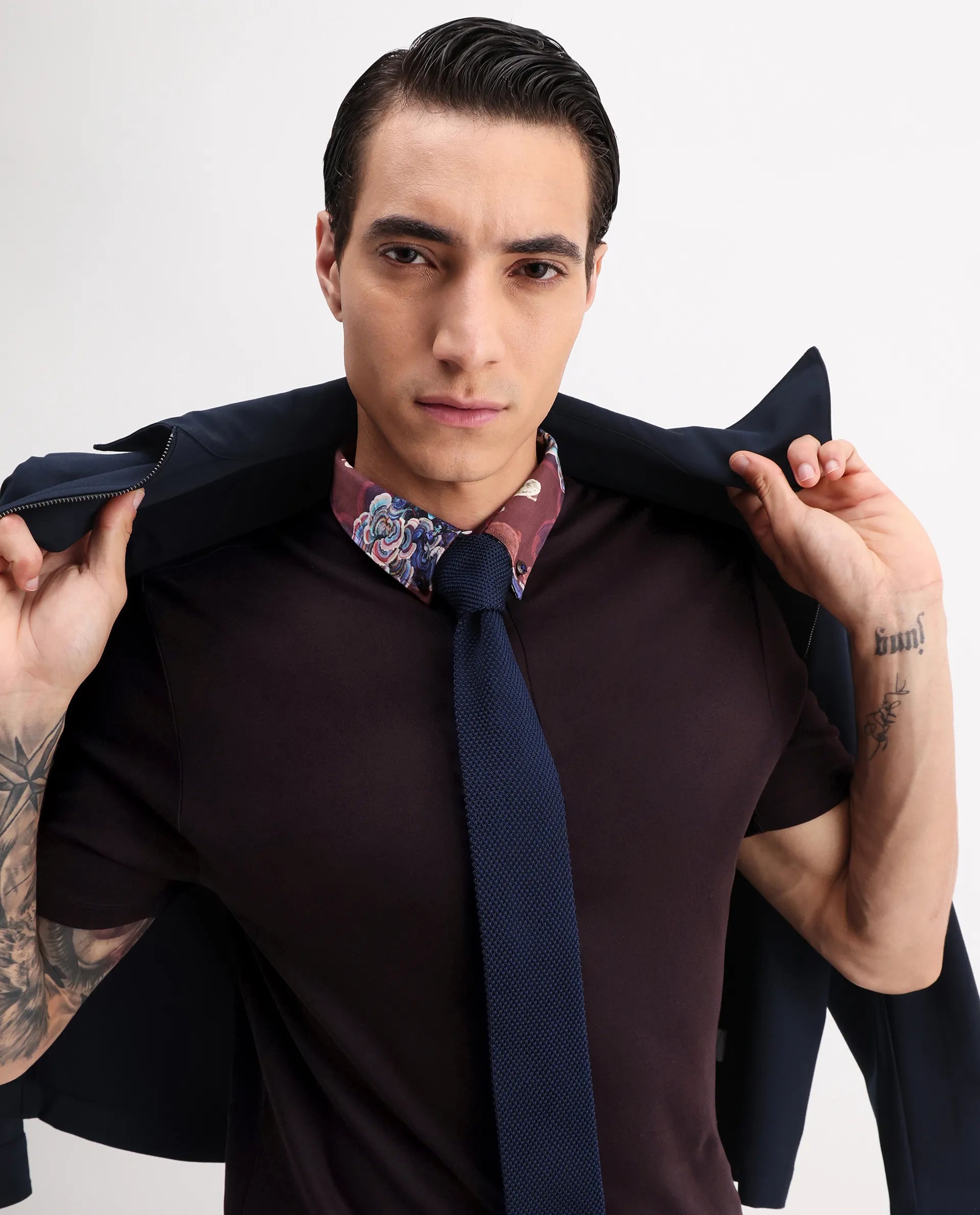 Rare Rabbit Men's Ringer 2 Dark Purple Cotton Printed Regular Fit Half Sleeve Polo