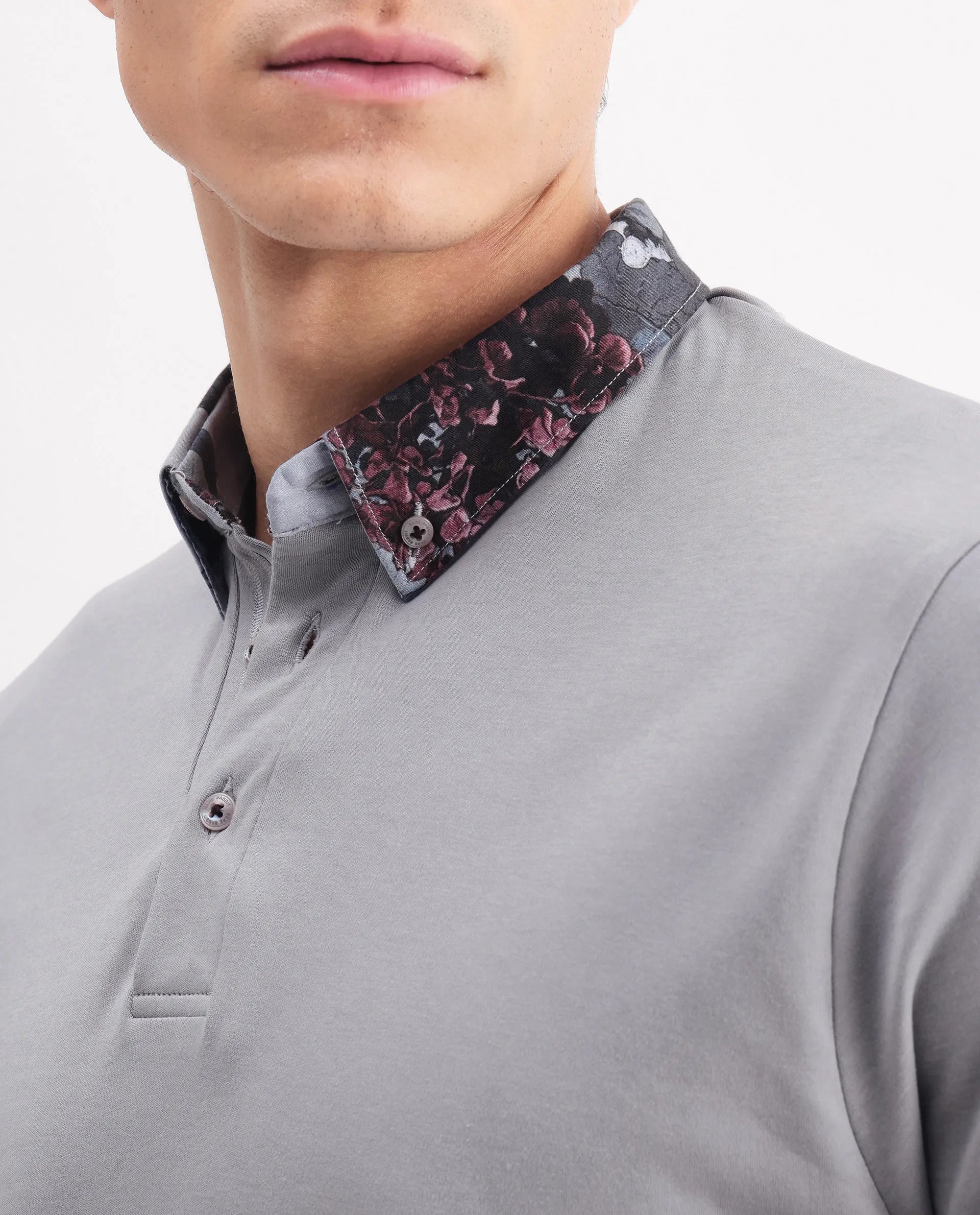 Rare Rabbit Men's Ringer2 Grey Cotton Printed Regular Fit Half Sleeve Polo