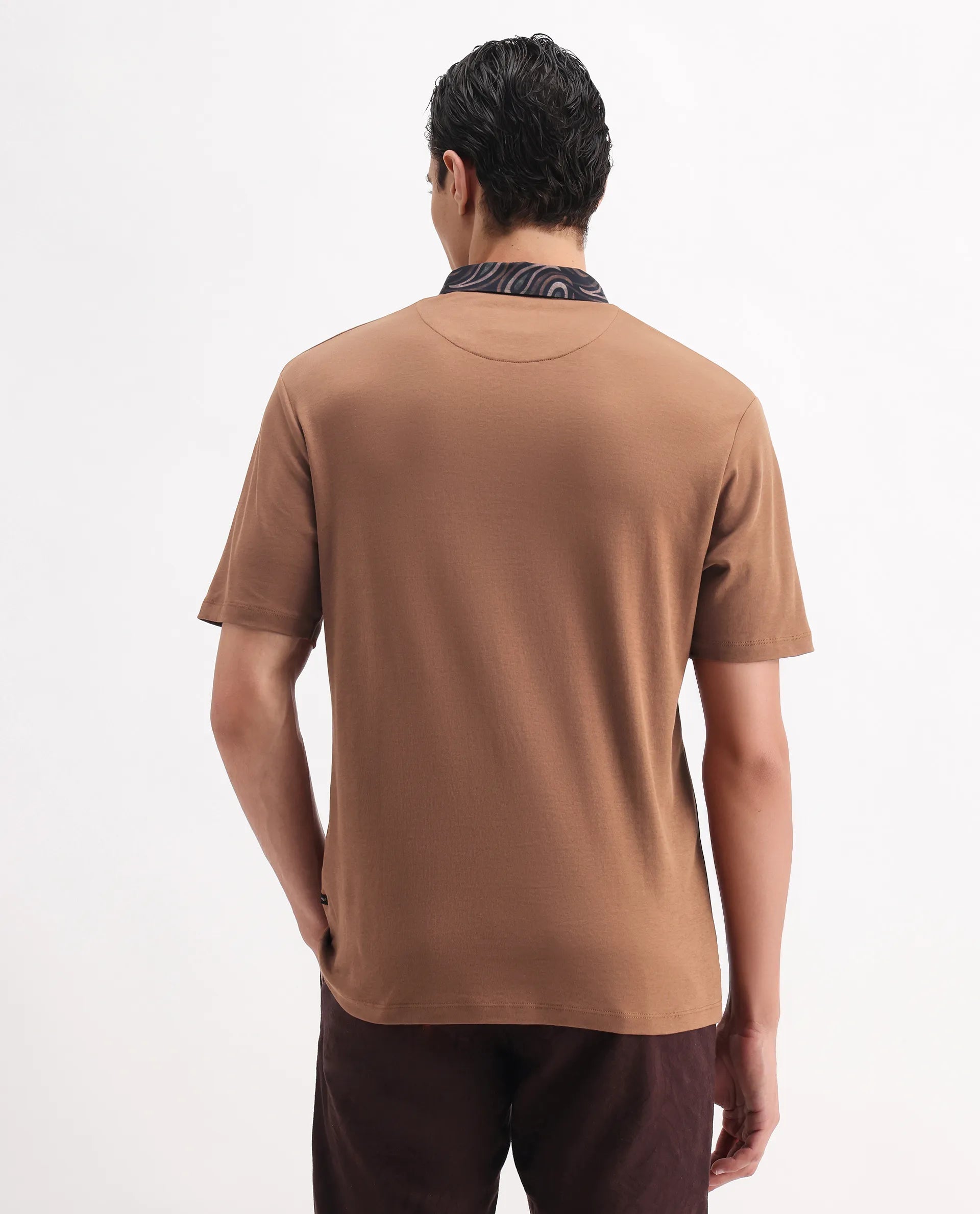 Rare Rabbit Men's Rings Dusky Brown Cotton Plain Regular Fit Half Sleeve Polo