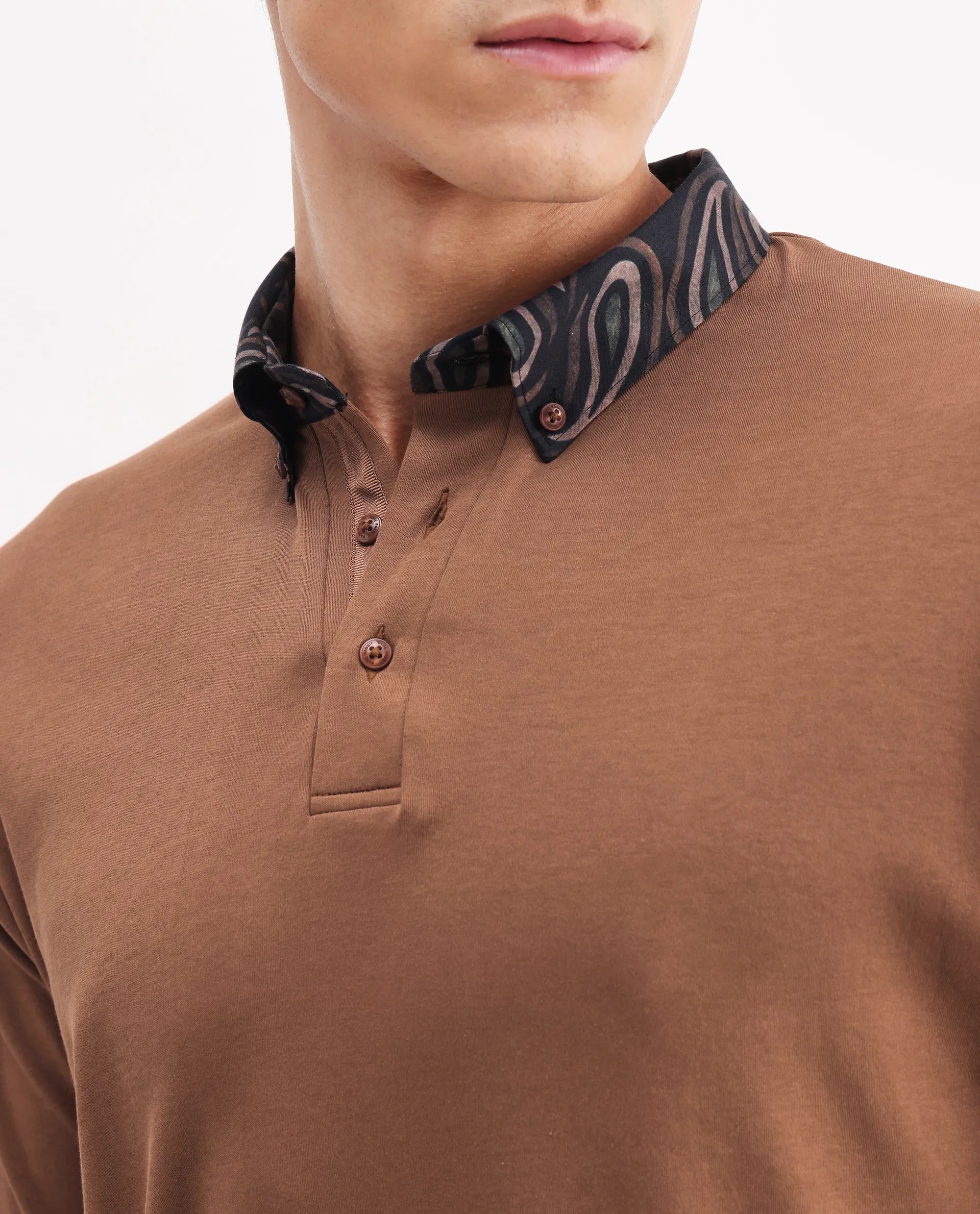 Rare Rabbit Men's Rings Dusky Brown Cotton Plain Regular Fit Half Sleeve Polo