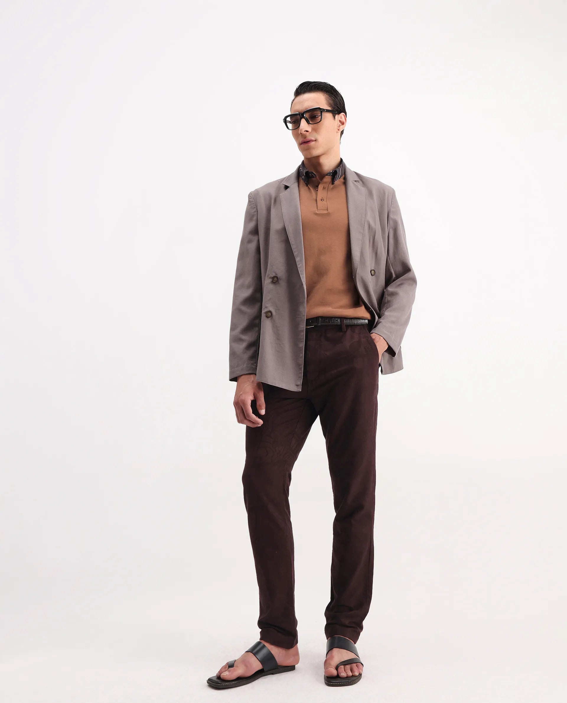 Rare Rabbit Men's Rings Dusky Brown Cotton Plain Regular Fit Half Sleeve Polo