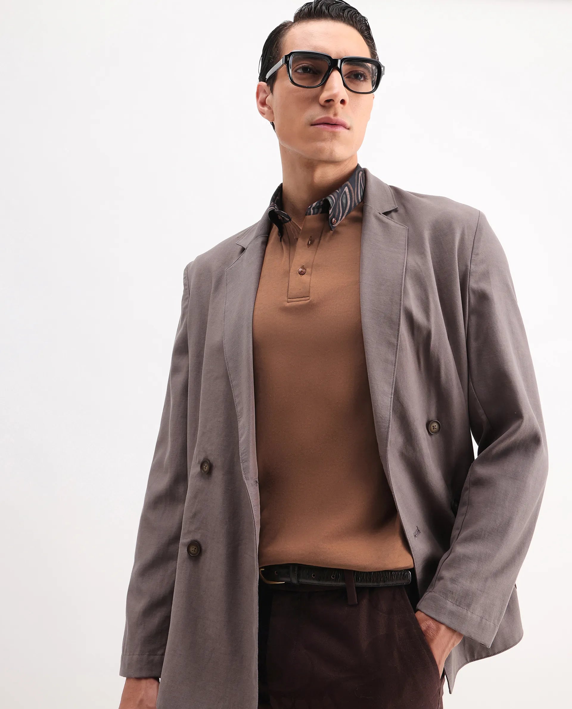 Rare Rabbit Men's Rings Dusky Brown Cotton Plain Regular Fit Half Sleeve Polo