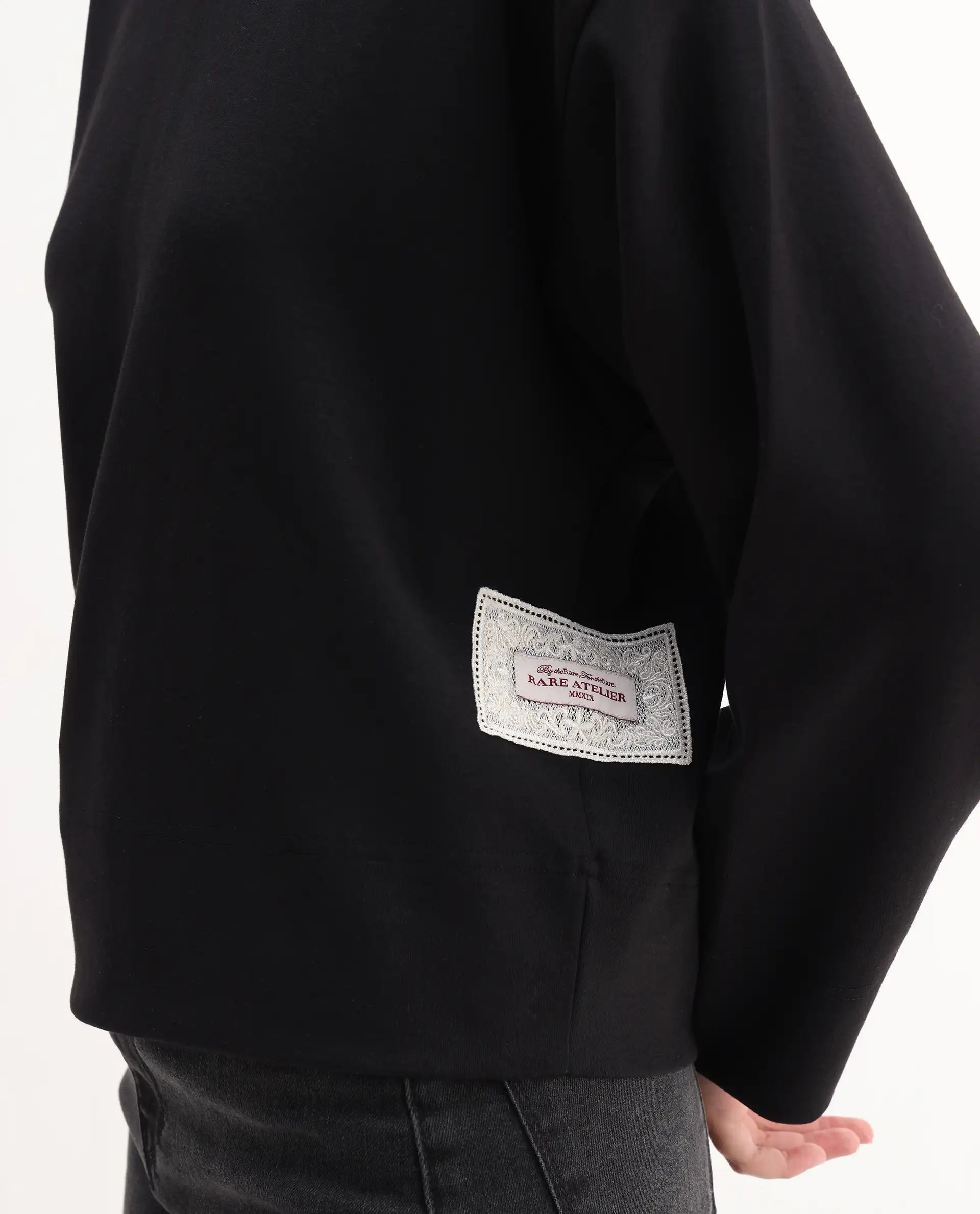 Rareism Women's Rio Black Cotton Blend Hooded Regular Fit Printed Sweatshirt