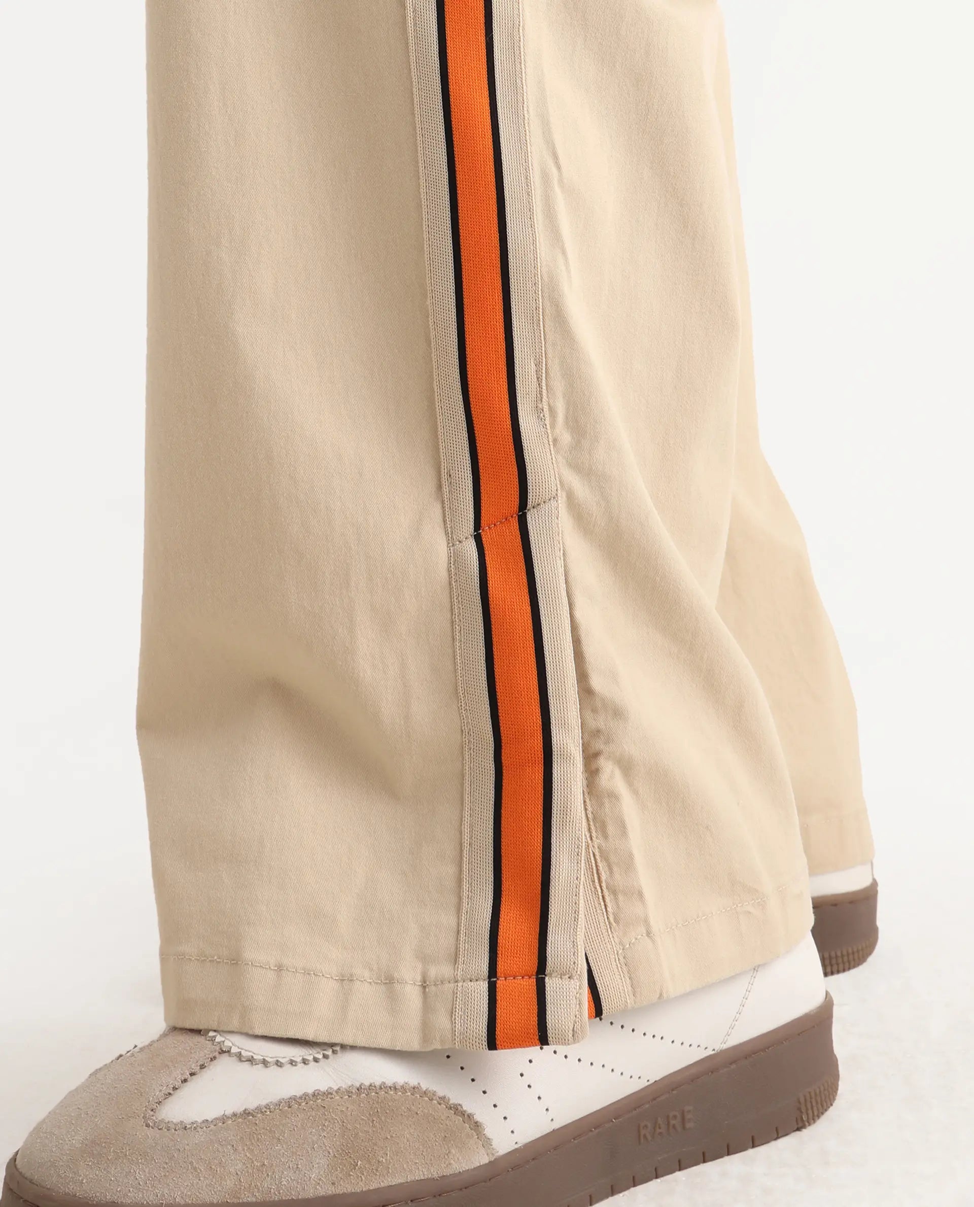 Rare Rabbit Men's Riol Beige Cotton Blend Plain Wide Leg Trouser