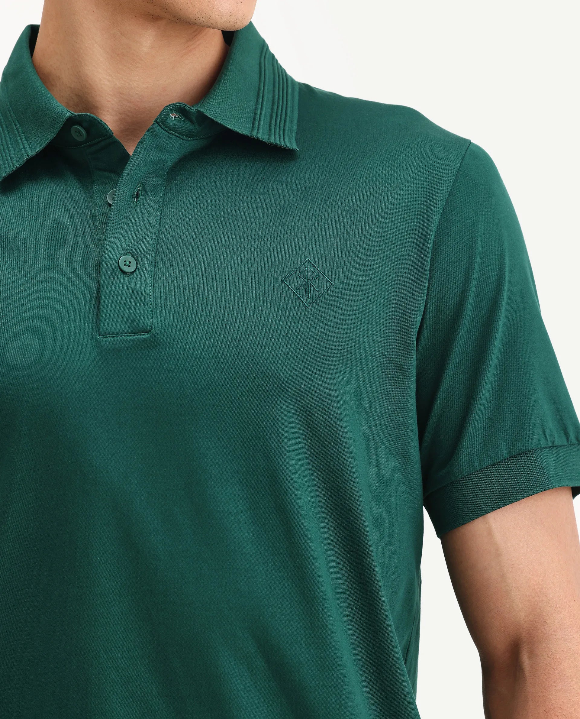 Rare Rabbit Men's Ripl Dark Green Cotton Plain Regular Fit Half Sleeve Polo