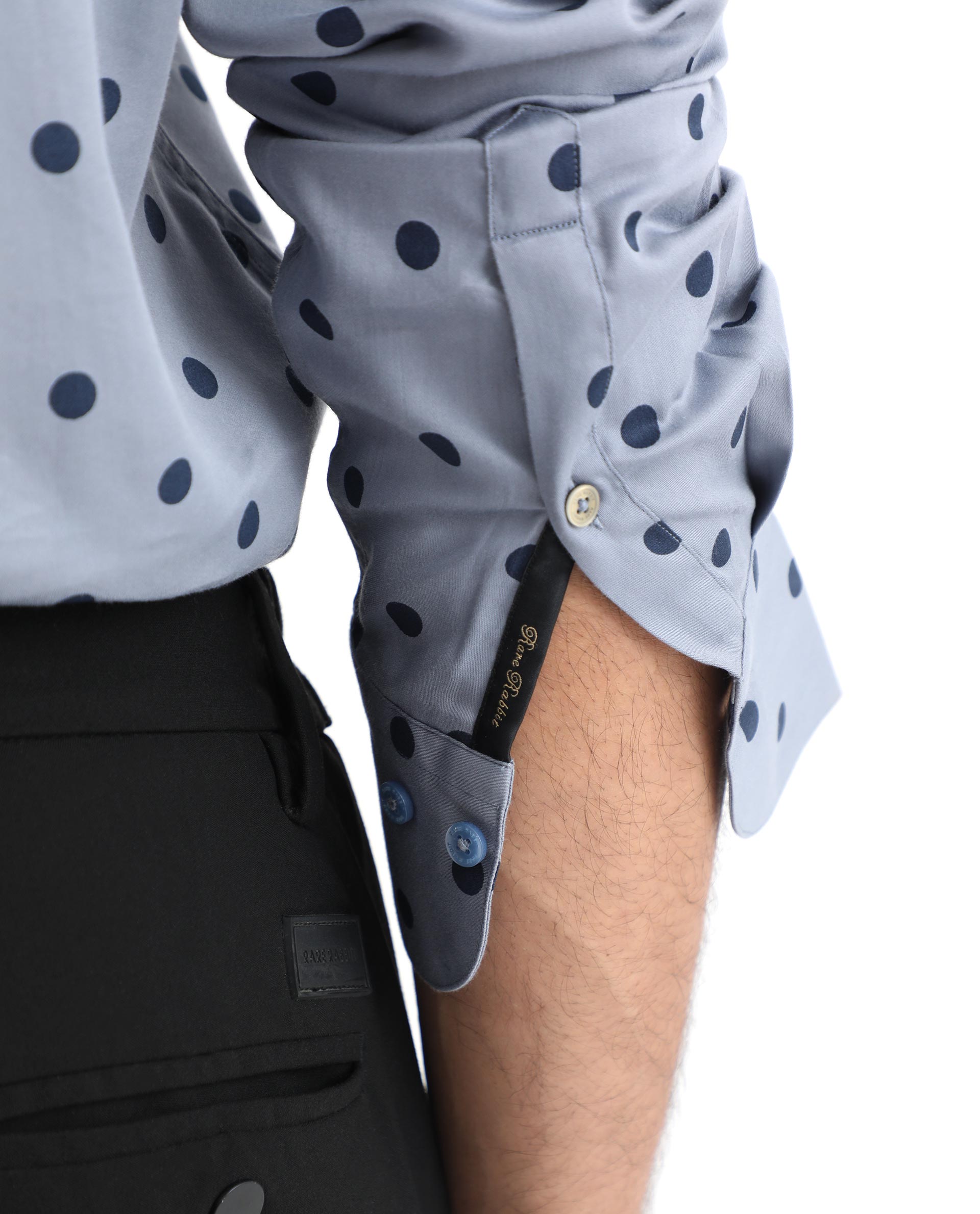 Rare Rabbit Men's Rish Blue Cotton Modal Fabric Polka Print Full Sleeves Shirt