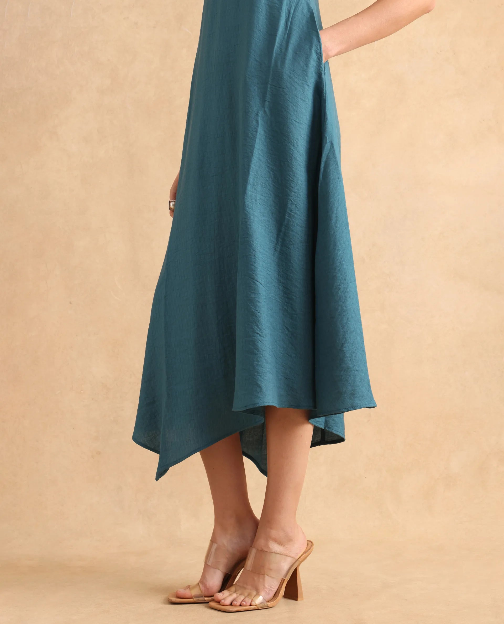 Rareism Women Riskal Blue Sleeveless Round Neck Fit And Flare Maxi Flannel Print Dress