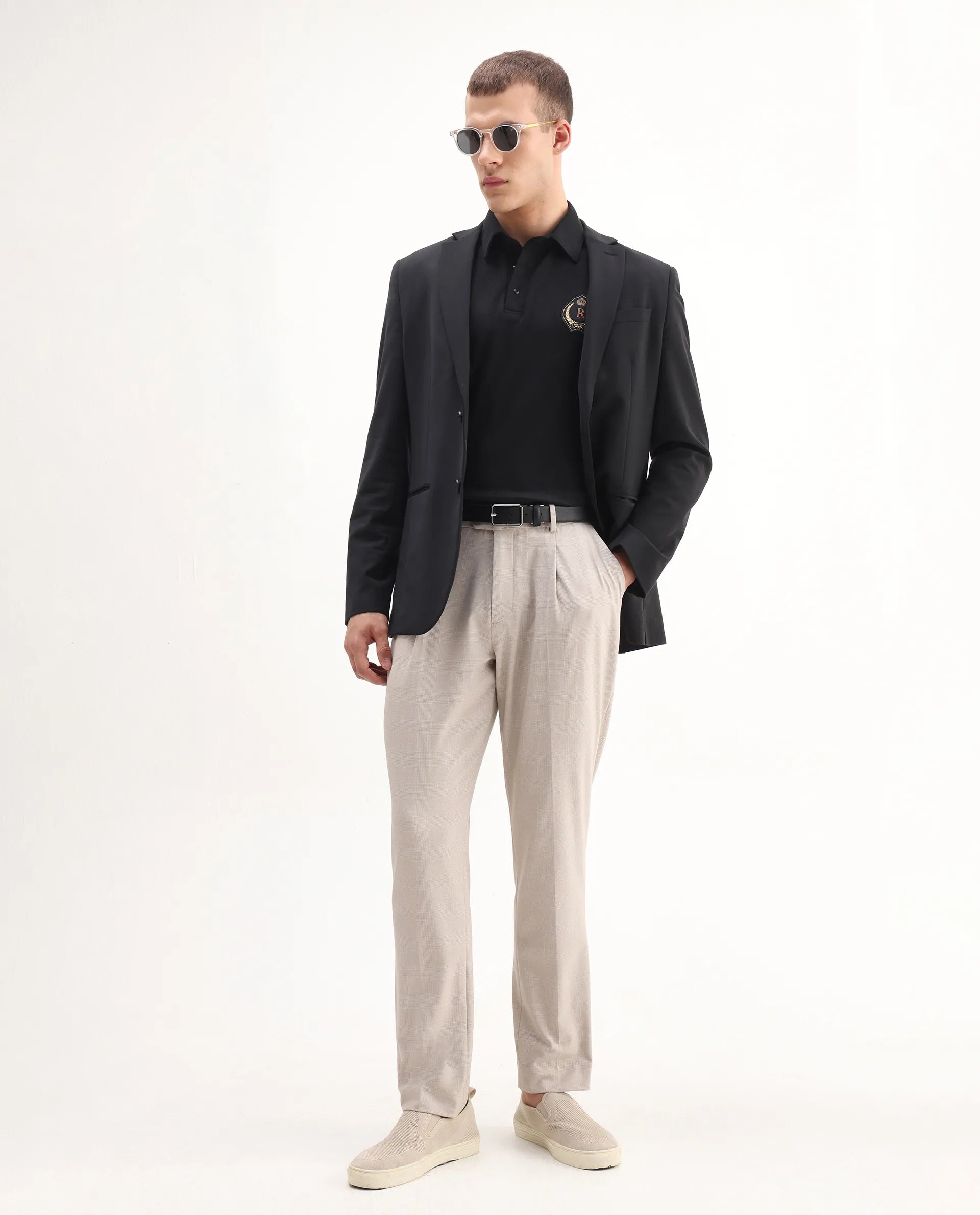 Rare Rabbit Men's Ritz Black` Cotton Plain Regular Fit Half Sleeve Polo