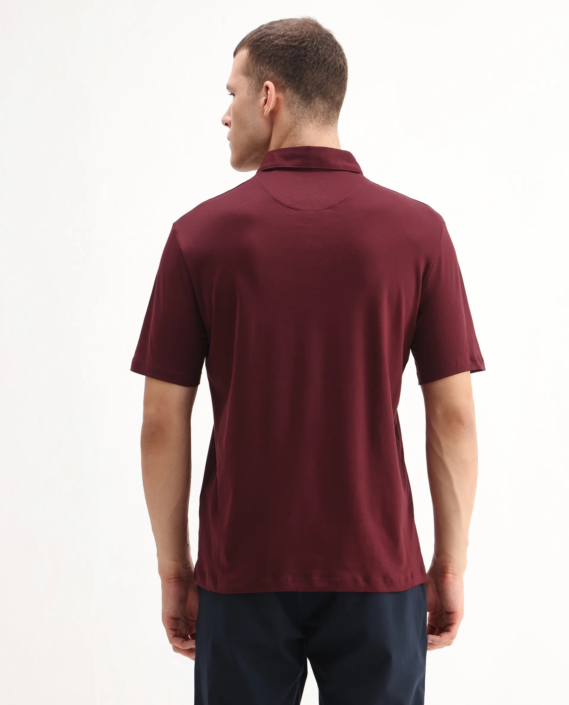 Rare Rabbit Men's Ritz Maroon Cotton Plain Regular Fit Half Sleeve Polo