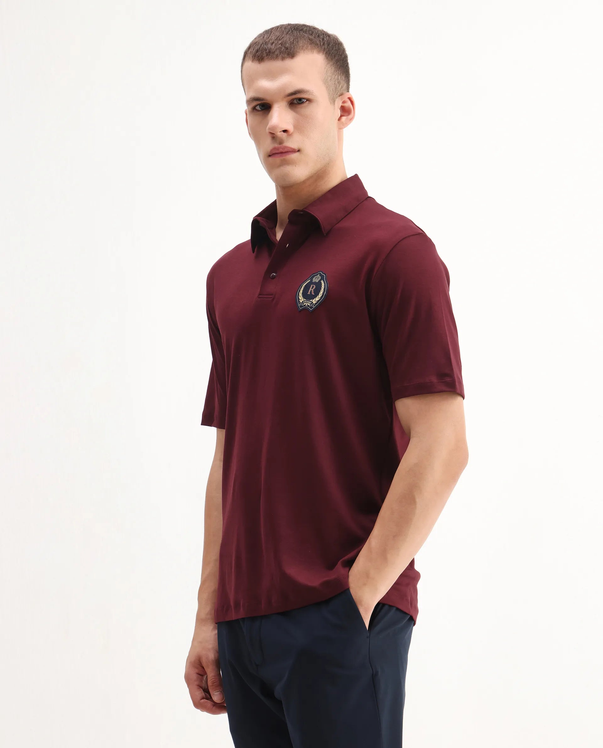 Rare Rabbit Men's Ritz Maroon Cotton Plain Regular Fit Half Sleeve Polo
