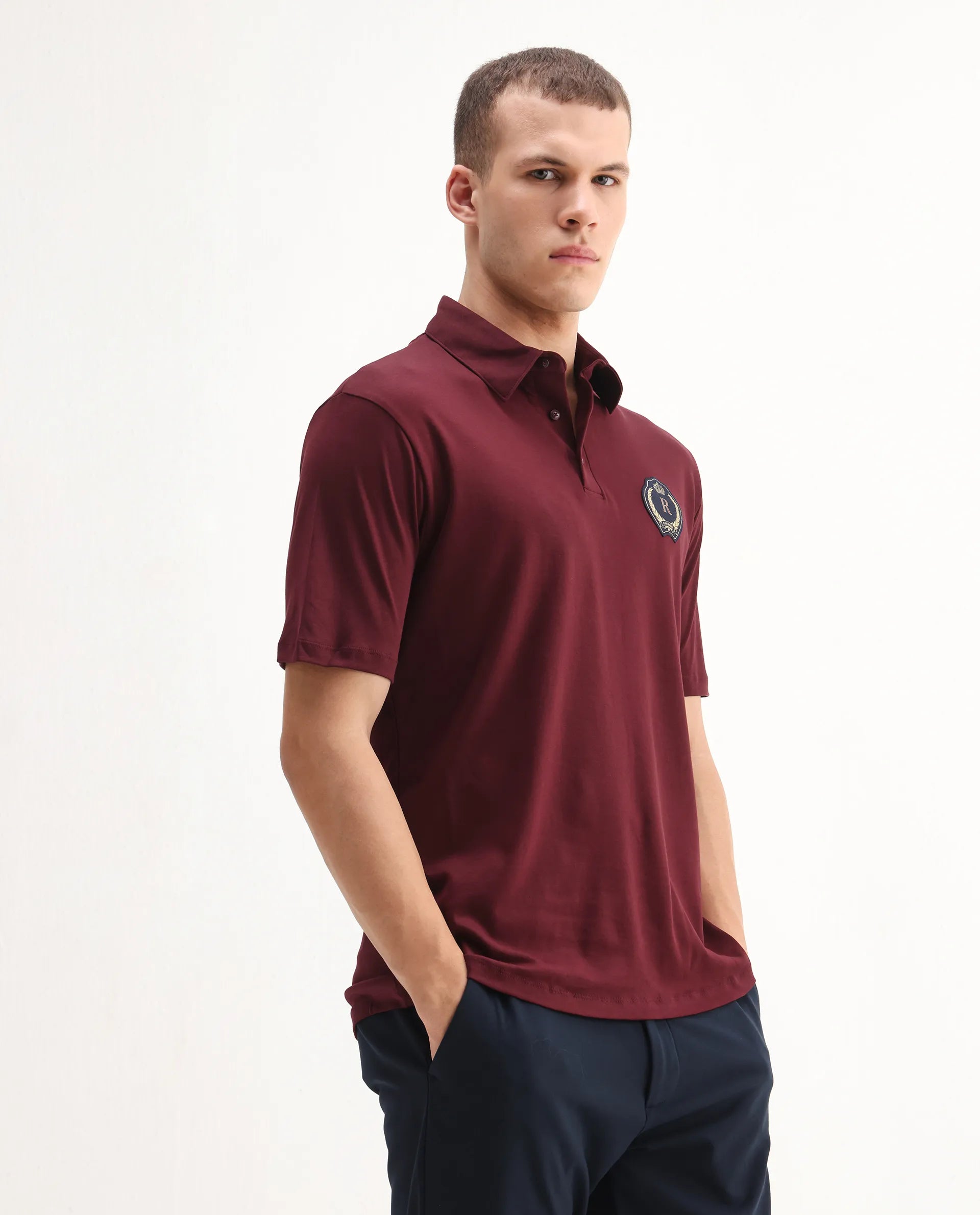 Rare Rabbit Men's Ritz Maroon Cotton Plain Regular Fit Half Sleeve Polo