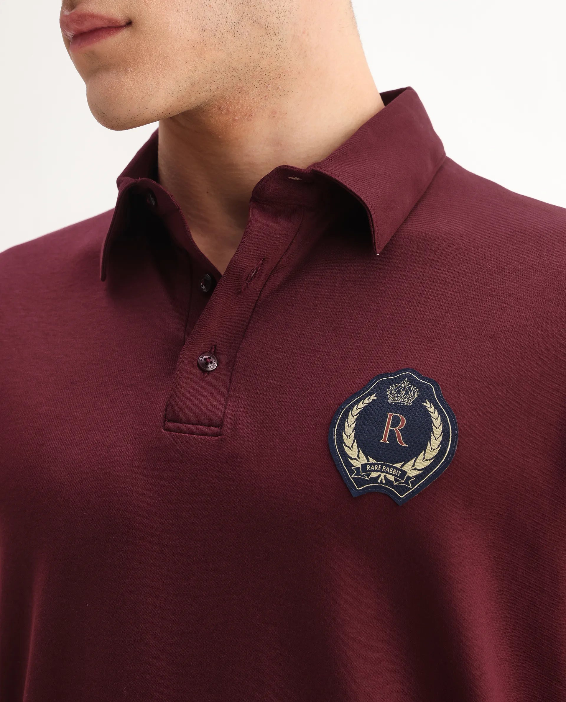 Rare Rabbit Men's Ritz Maroon Cotton Plain Regular Fit Half Sleeve Polo