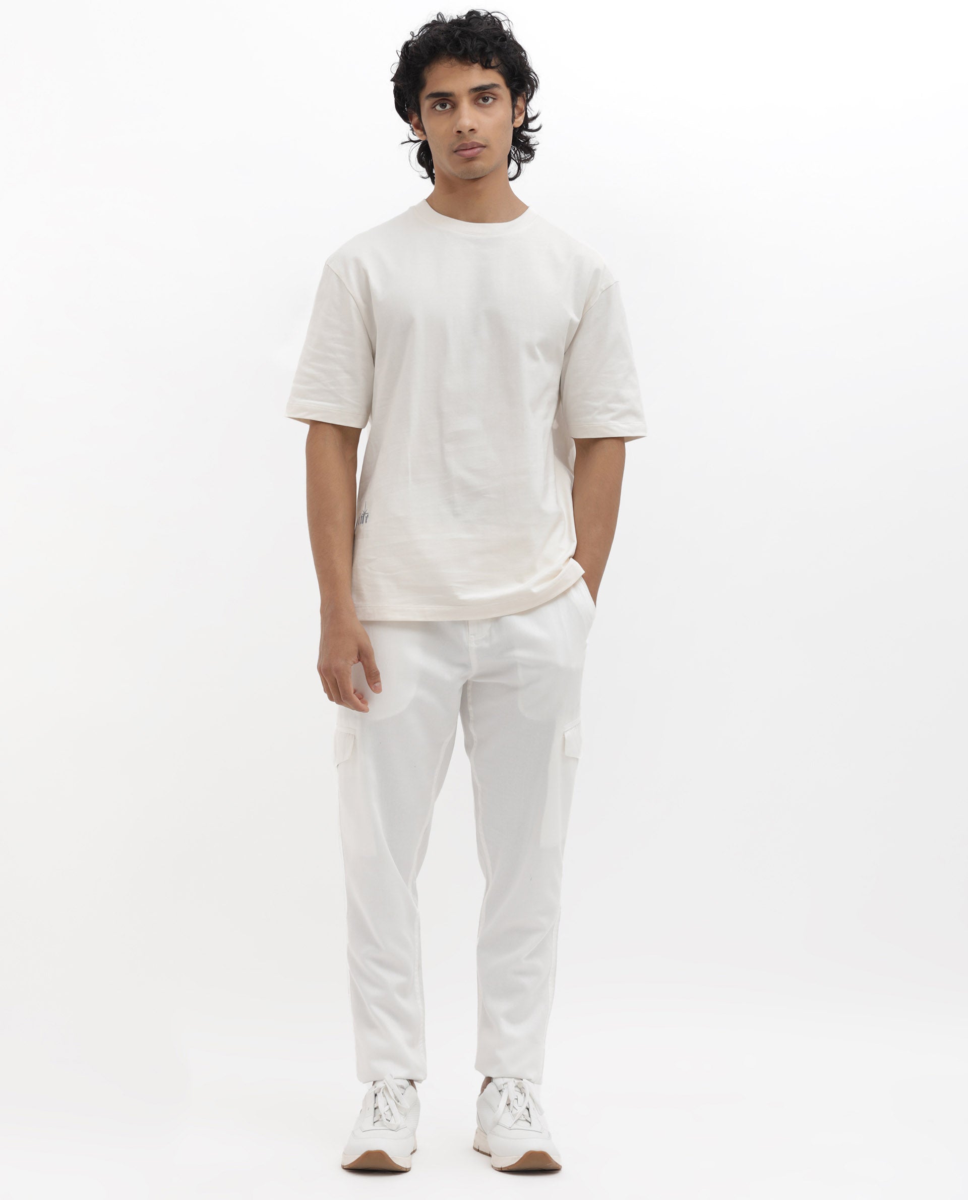 Rare Rabbit Articale Men's River Off White Cotton Polyester Fabric Crew Neck Oversized Fit Graphic Print T-Shirt