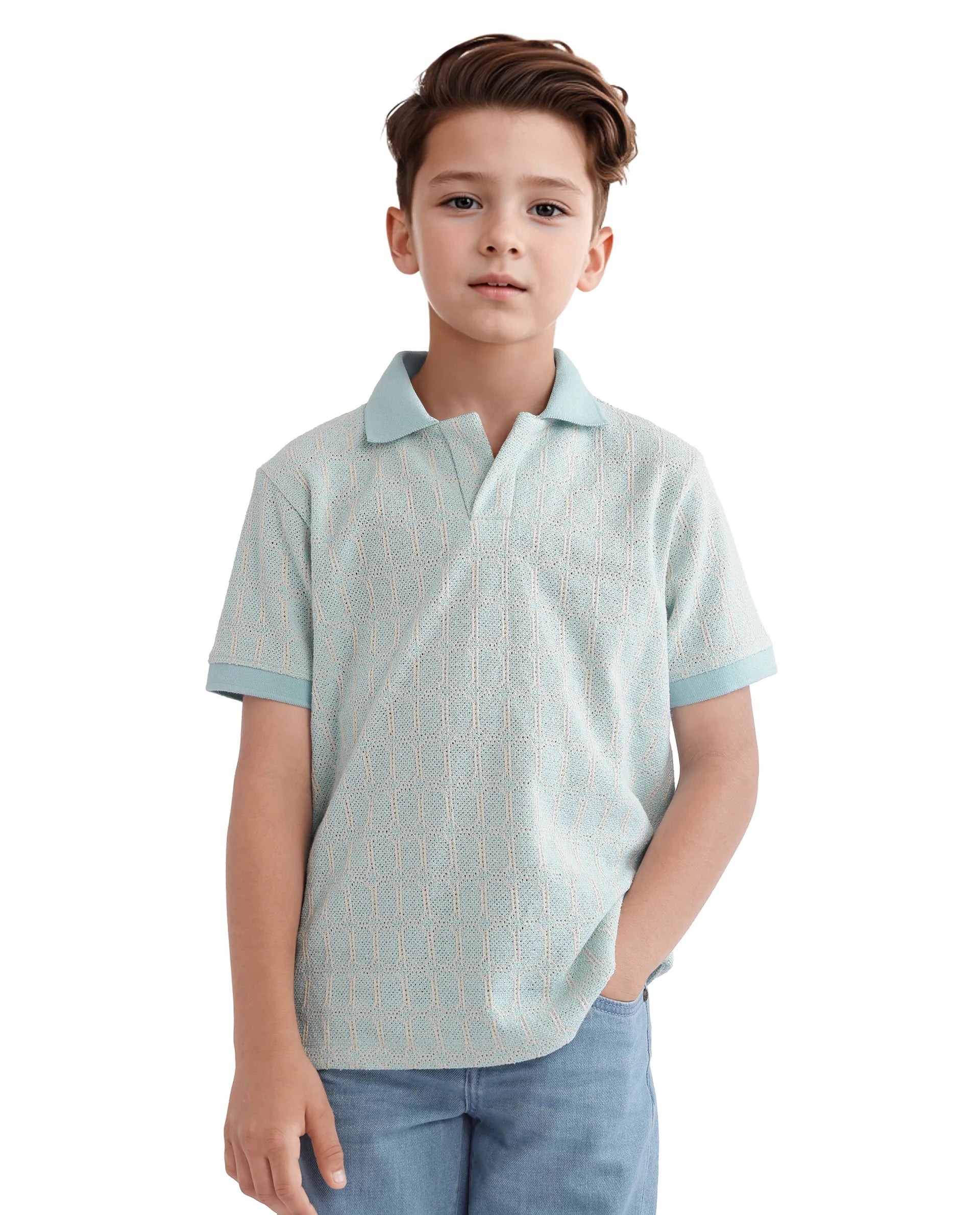 Rare Ones Kids Rivo Light Blue Cotton Blend Half Sleeve Solid Polo