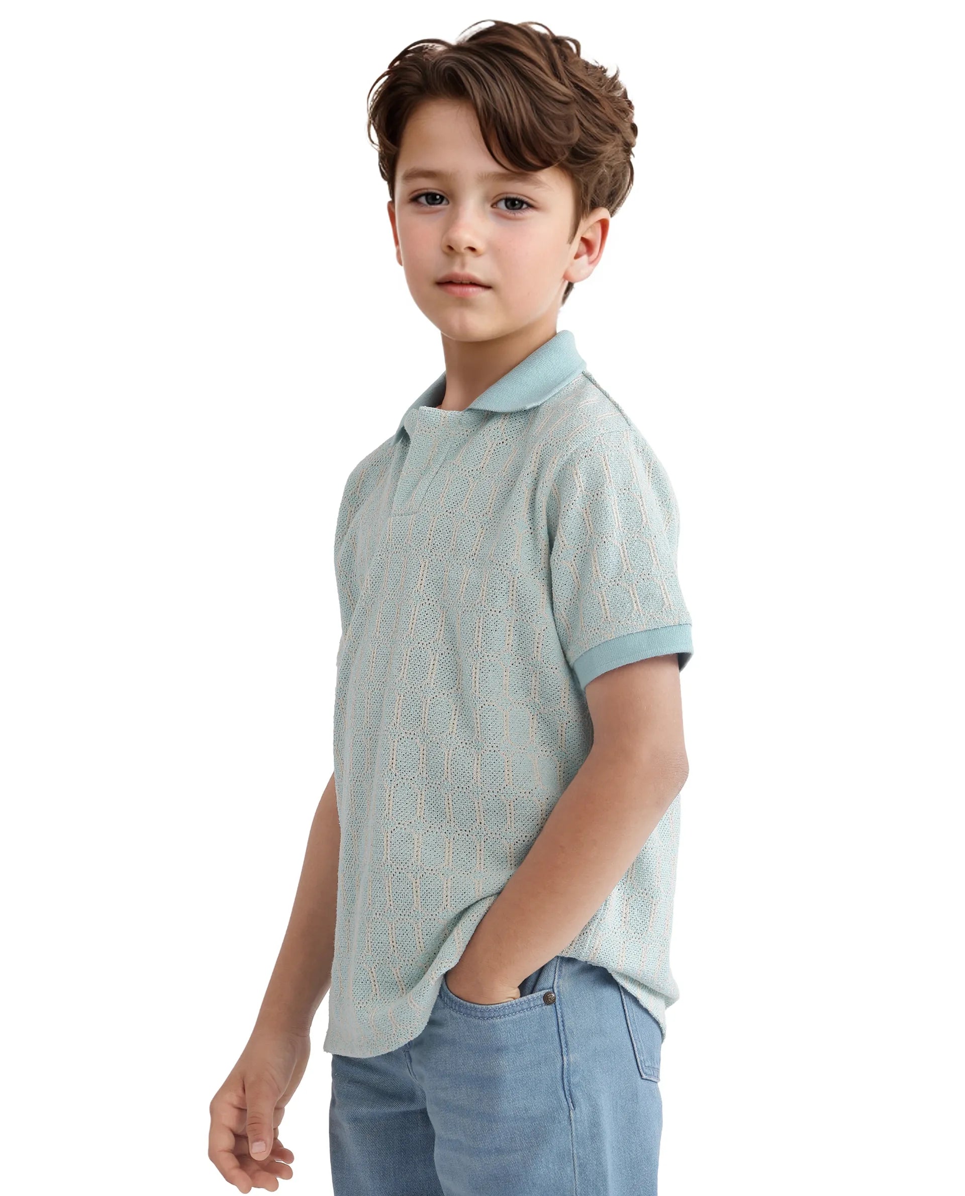 Rare Ones Kids Rivo Light Blue Cotton Blend Half Sleeve Solid Polo