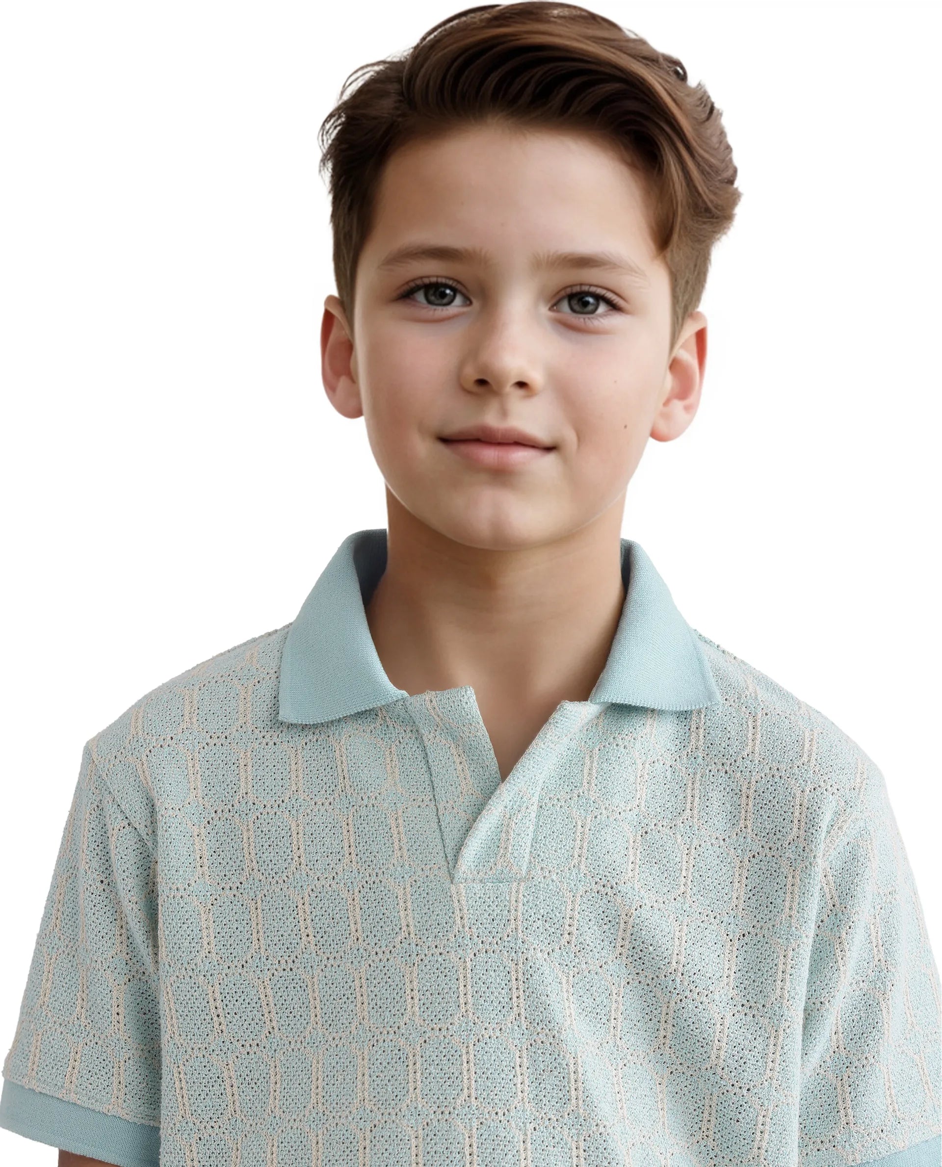 Rare Ones Kids Rivo Light Blue Cotton Blend Half Sleeve Solid Polo