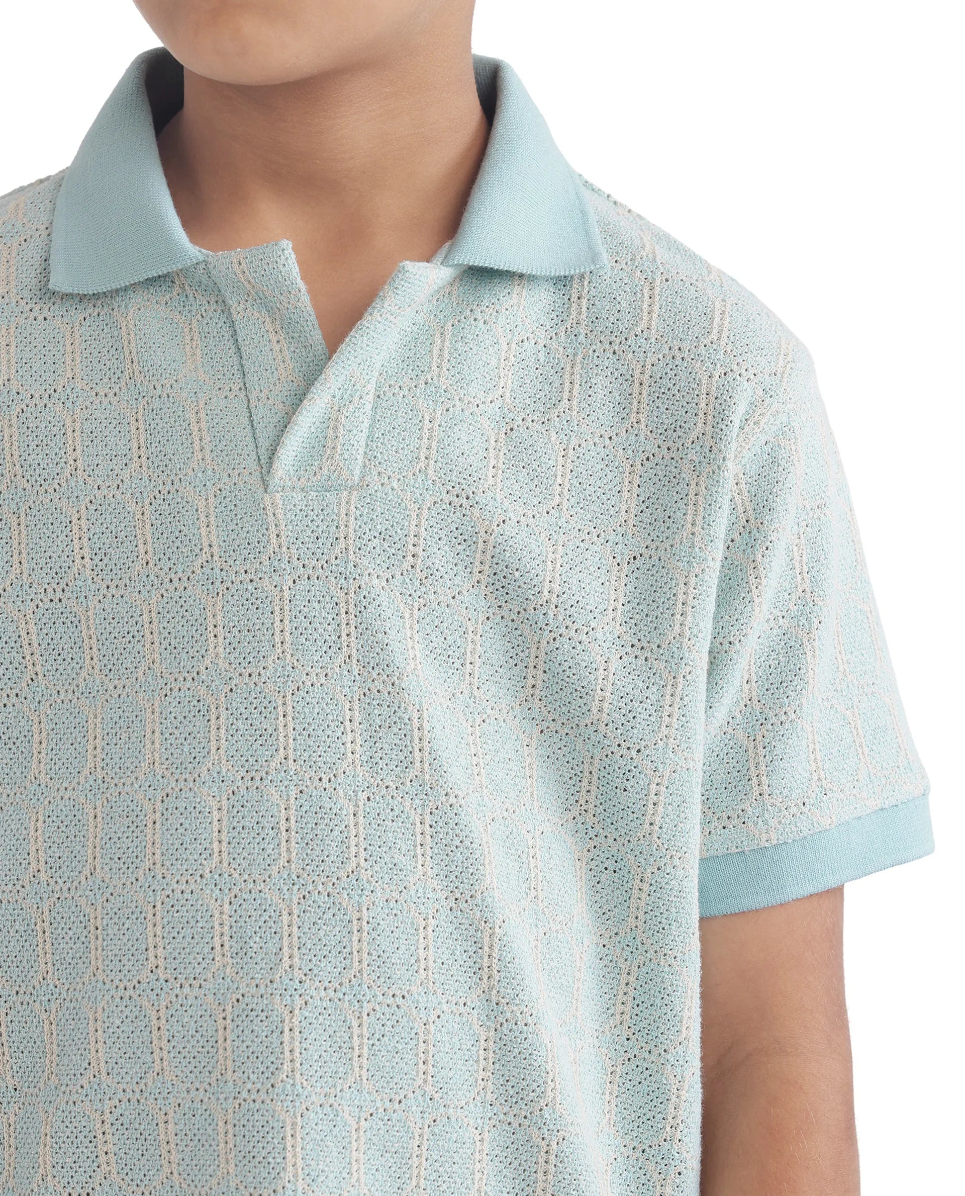 Rare Ones Kids Rivo Light Blue Cotton Blend Half Sleeve Solid Polo