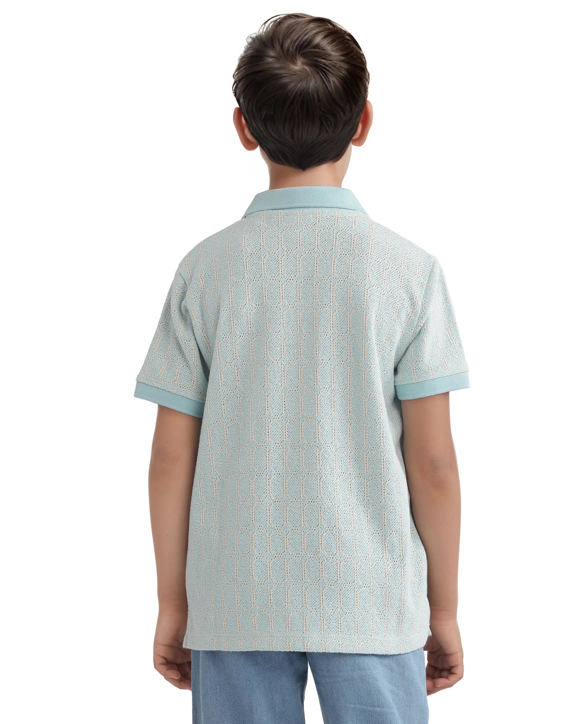 Rare Ones Kids Rivo Light Blue Cotton Blend Half Sleeve Solid Polo
