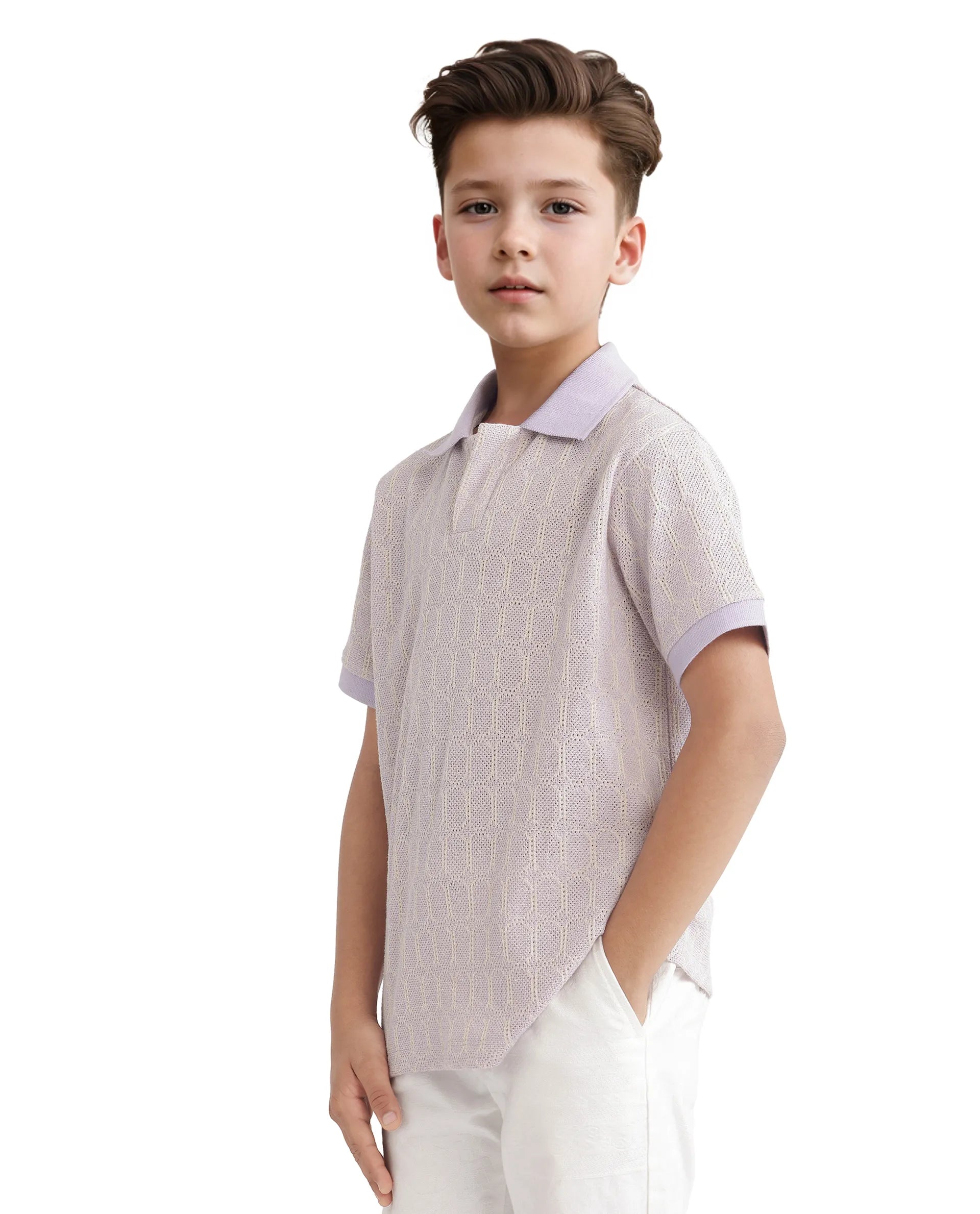 Rare Ones Kids Rivo Light Purple Cotton Blend Short Sleeve Solid Polo