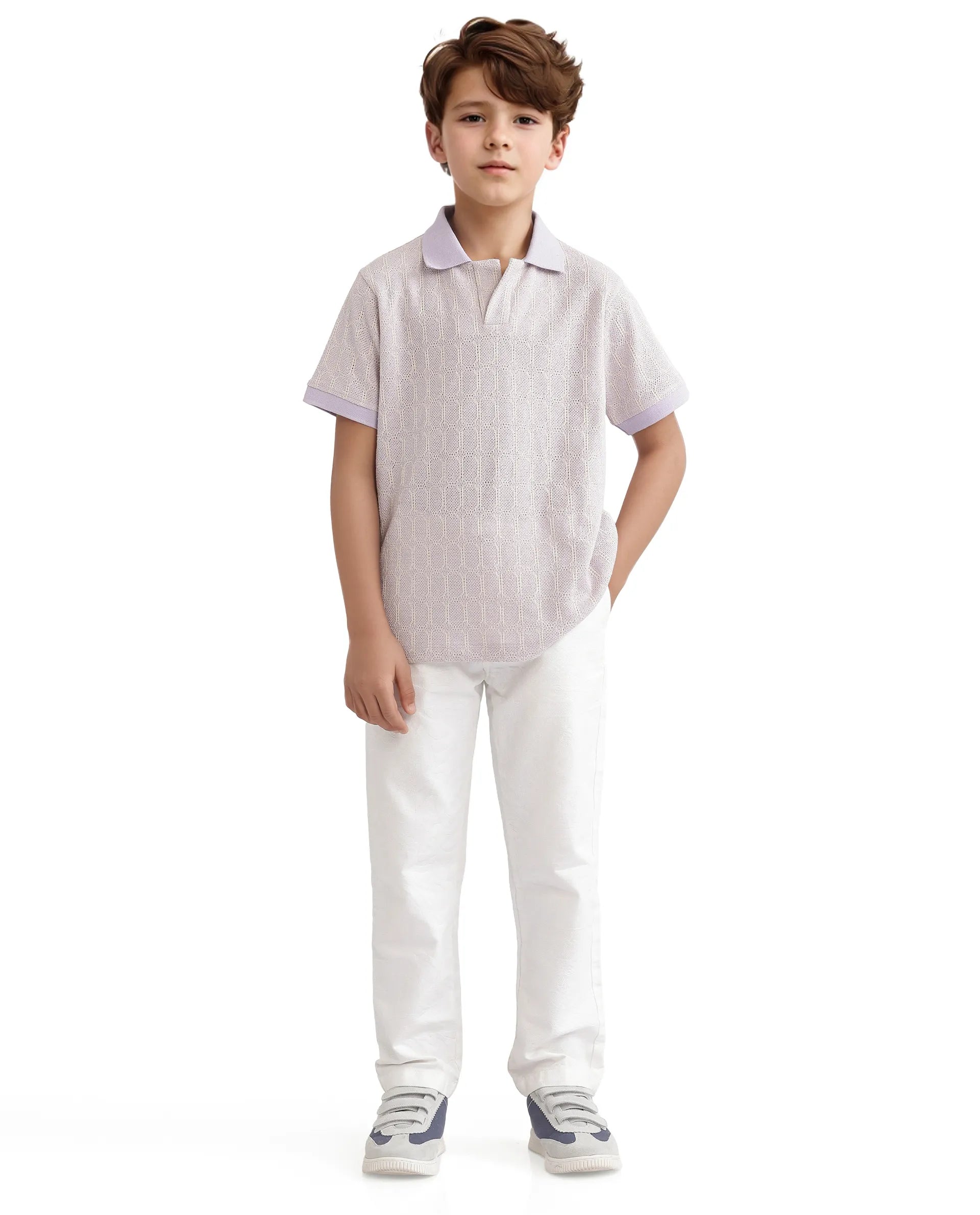 Rare Ones Kids Rivo Light Purple Cotton Blend Short Sleeve Solid Polo