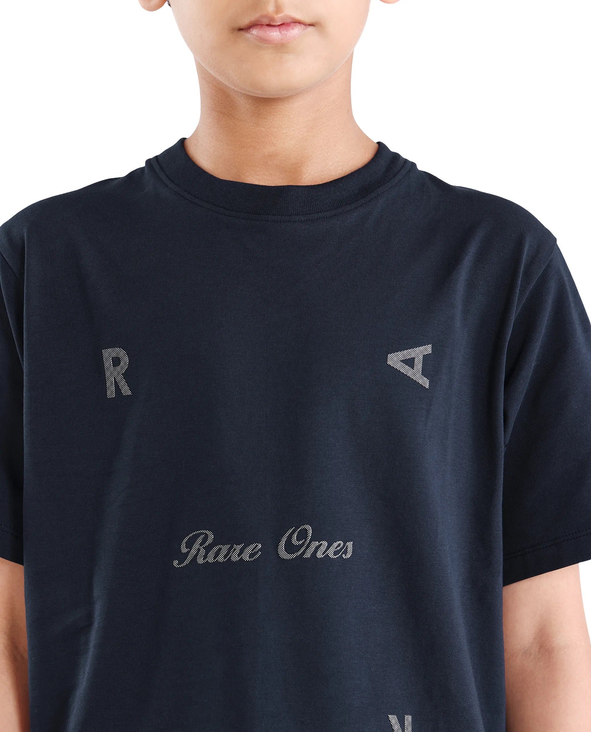 Rare Ones Kids Rizz Dark Navy Cotton Blend Pull-On Closure Badge Applique Regular Fit T-Shirt