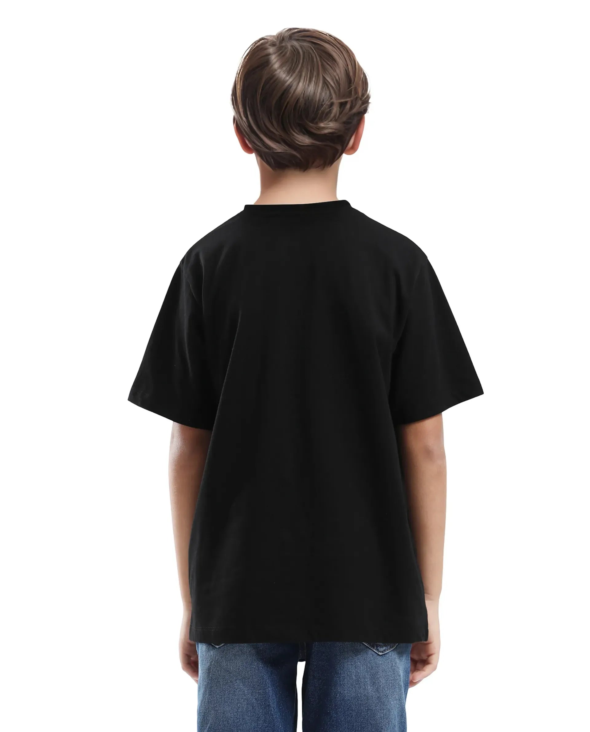 Rare Ones Kids Rlash Black Cotton Half Sleeve Solid Slip-On Closure Regular Fit T-Shirt