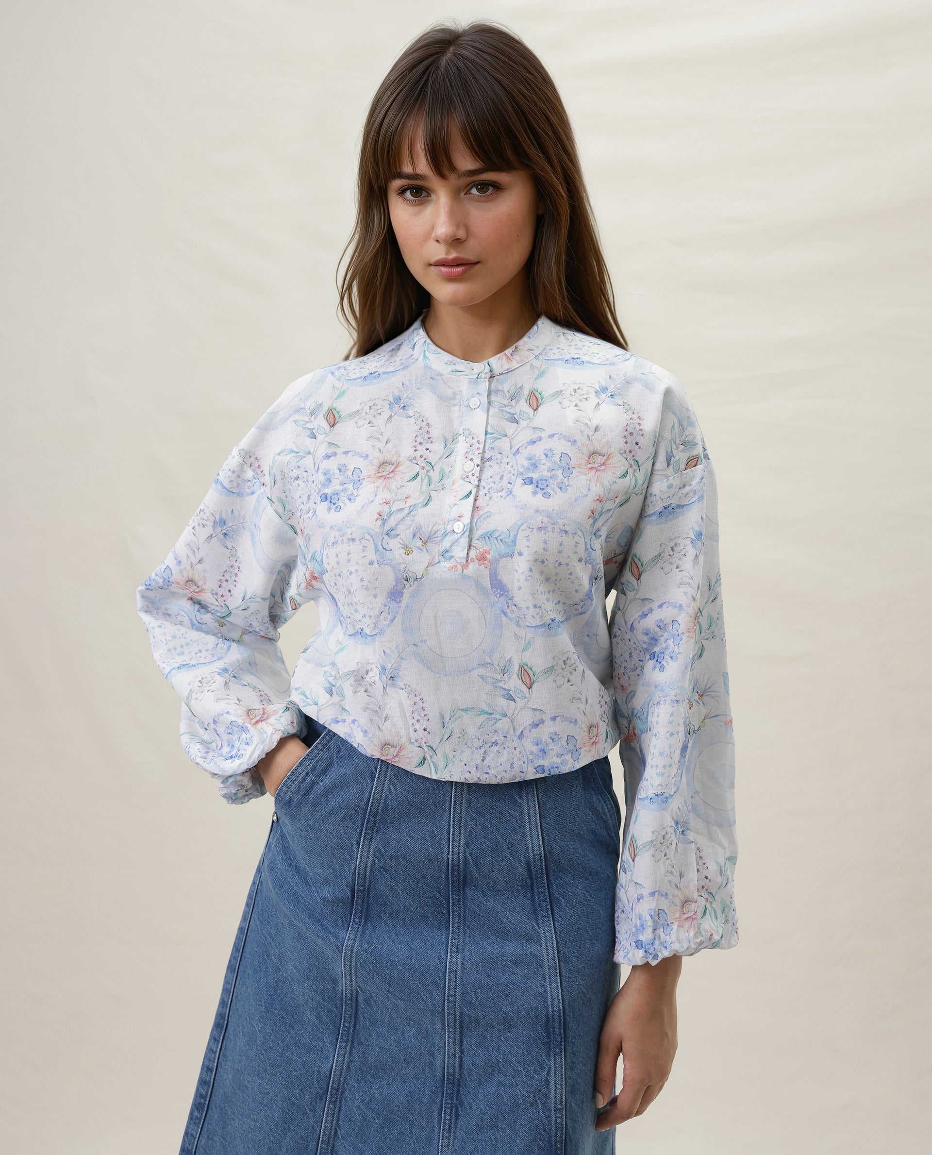 Rareism Women Shy Navy Top Full Sleeves Stripe