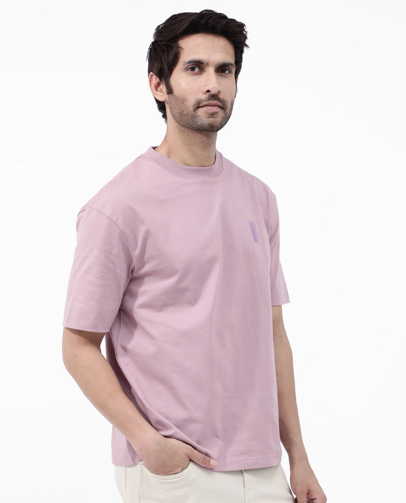 Rare Rabbit Articale Mens Roan Dusky Pink Cotton Polyester Fabric Short Sleeve Crew Neck Oversized Fit Graphic Printed T-Shirt