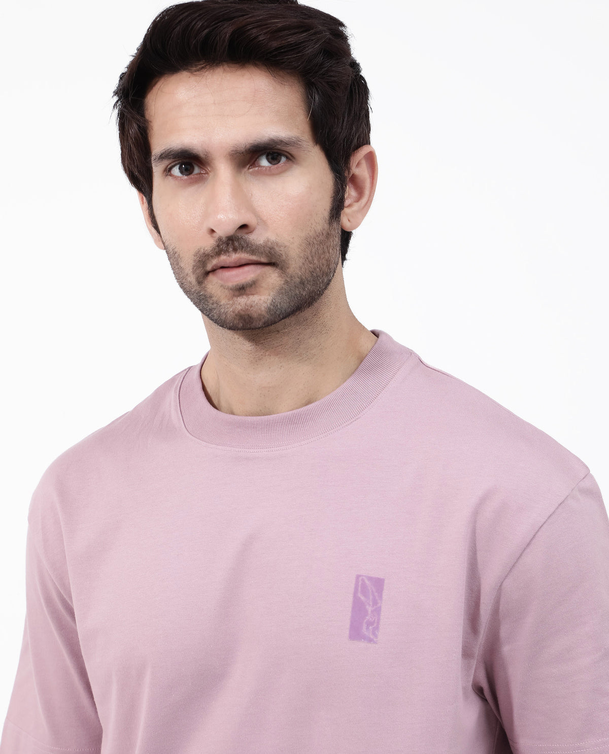 Rare Rabbit Articale Mens Carter Dusky Beige Cotton Fabric Short Sleeve Crew Neck Boxy Fit Printed T-Shirt