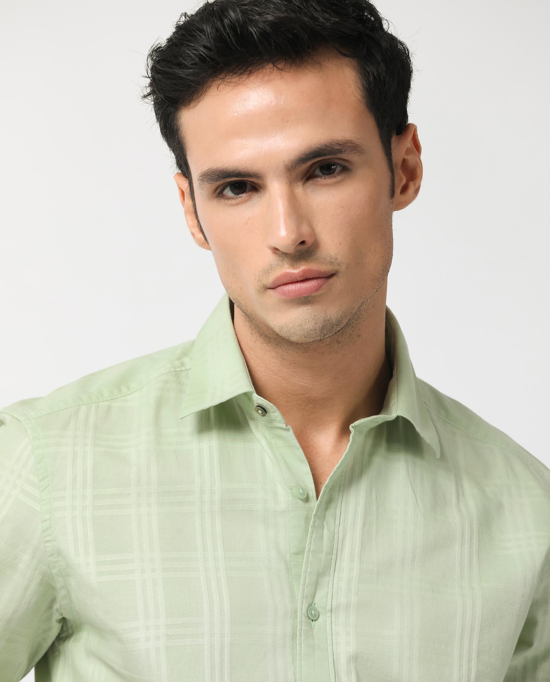 Rare Rabbit Men's Roar Pastel Green Cotton Fabric Full Sleeves Checks Shirt