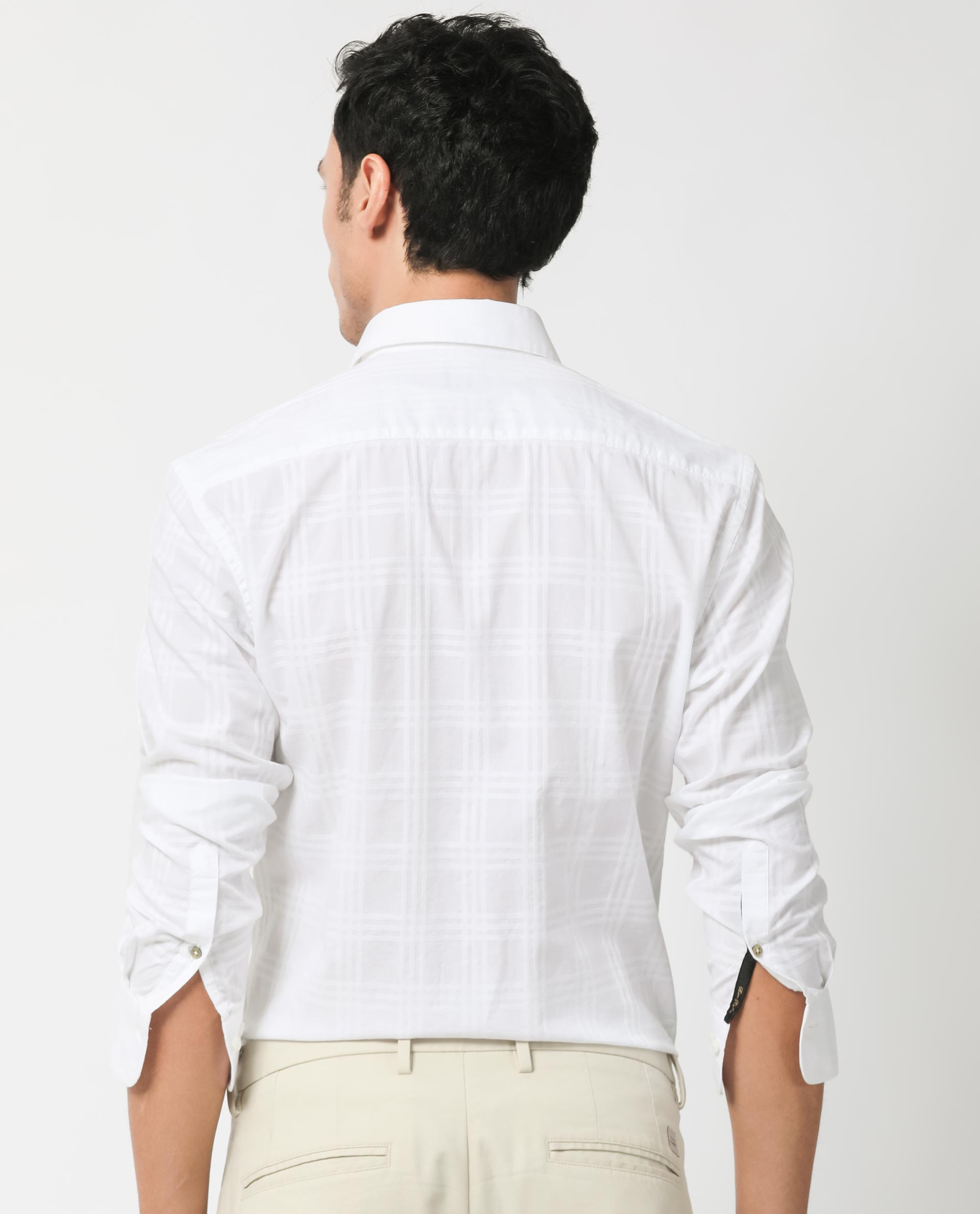 Rare Rabbit Men's Roar White Cotton Fabric Full Sleeves Checks Shirt