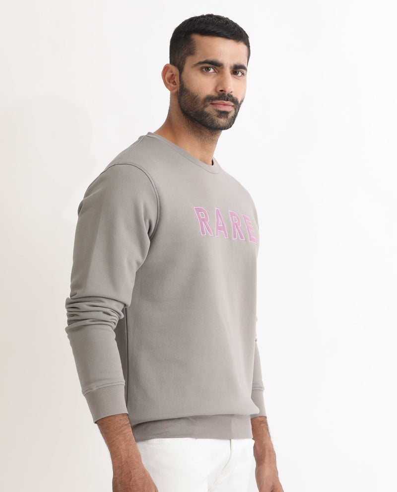 Rare Rabbit Men's Robbs Grey Cotton Polyester Fabric Full Sleeves Graphic Printed Logo Sweatshirt