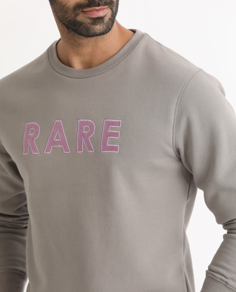 Rare Rabbit Men's Robbs Grey Cotton Polyester Fabric Full Sleeves Graphic Printed Logo Sweatshirt
