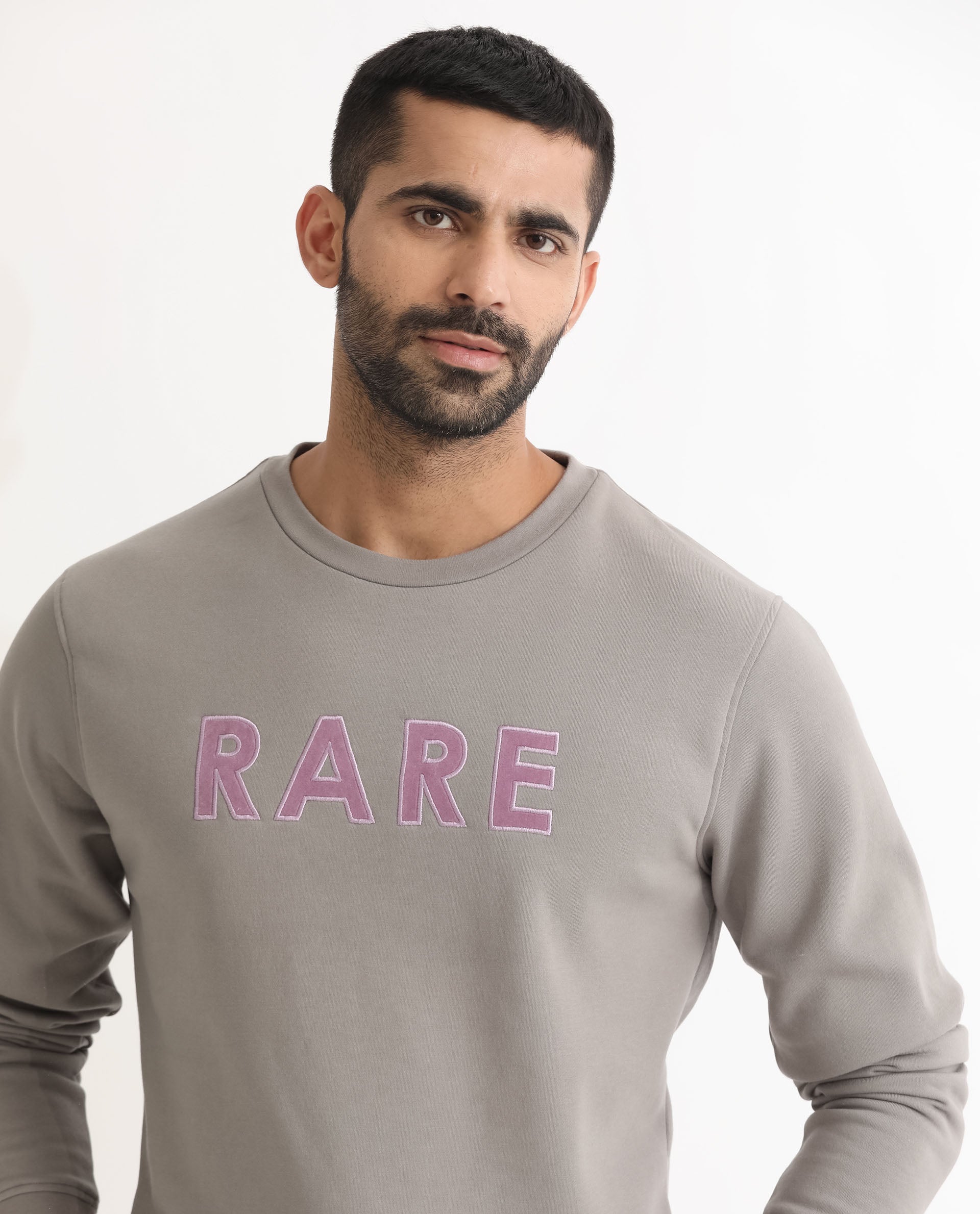 Rare Rabbit Men's Robbs Grey Cotton Polyester Fabric Full Sleeves Graphic Printed Logo Sweatshirt