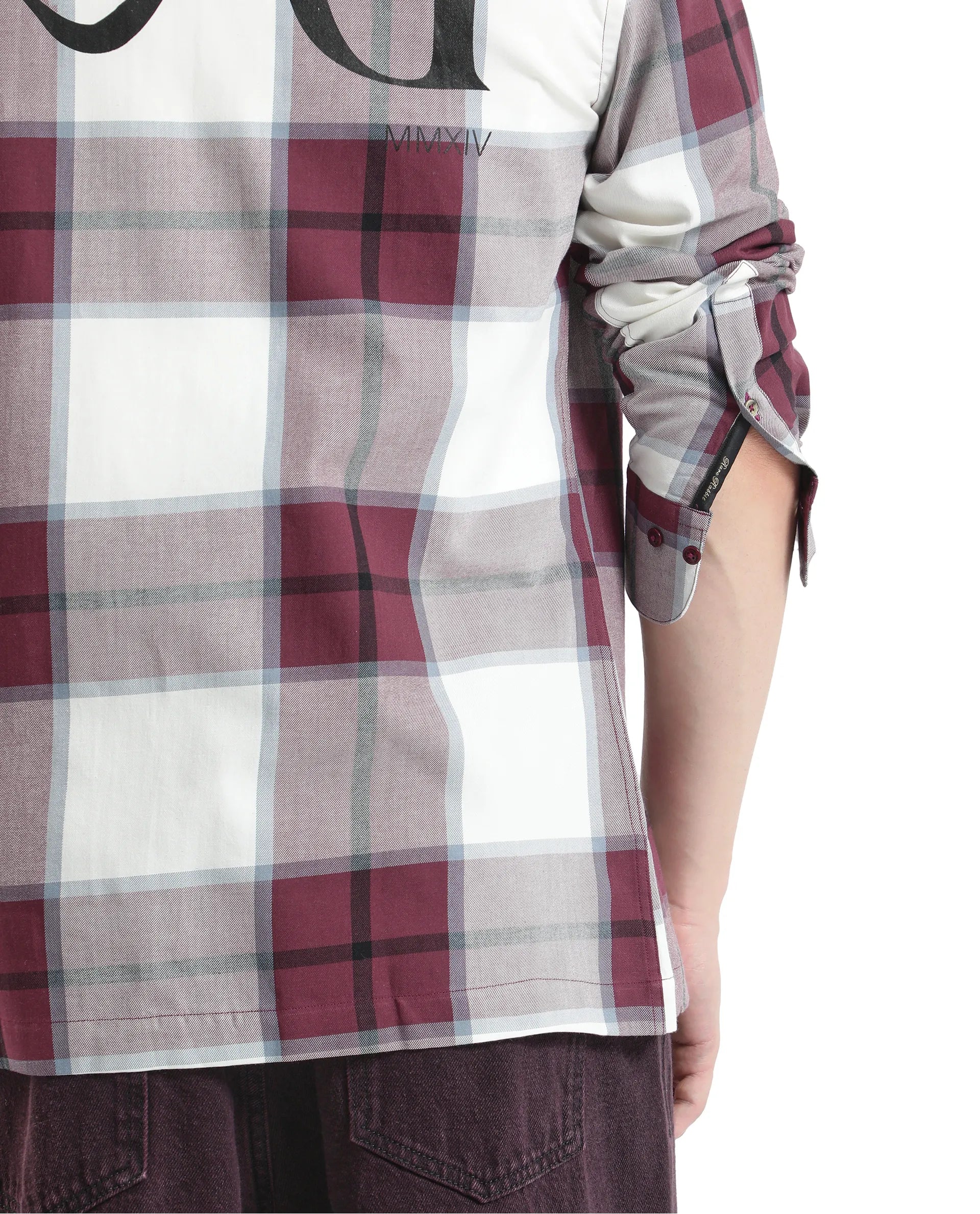 Rare Rabbit Men Rock Ford Maroon-2 Cotton Fabric Full Sleeve Regular Fit Graphic Backprint Checked Shirt