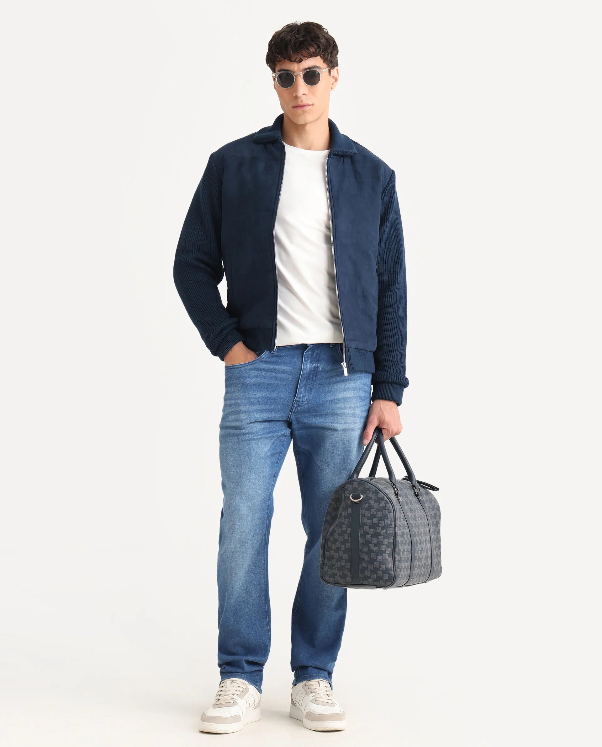 Buy Rodeo - Navy High Winter Sude Cut And Sew Jacket| Rare Rabbit