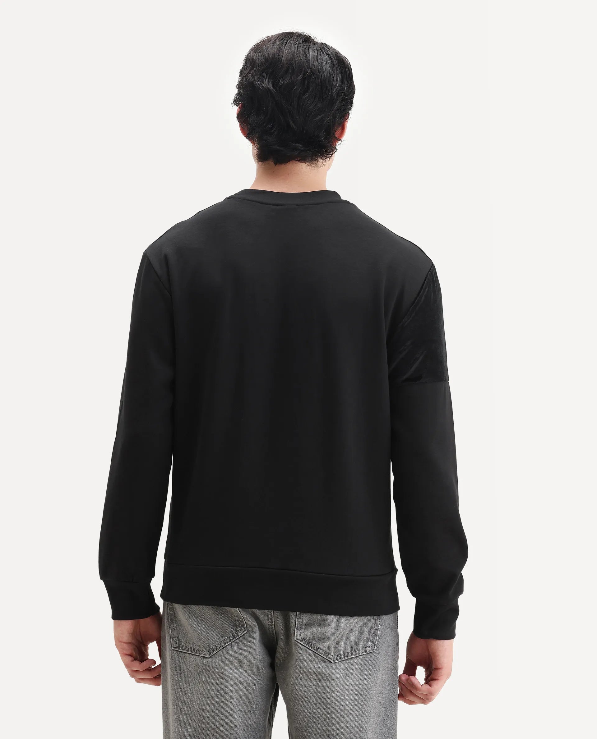 Rare Rabbit Men's Roe Black Velvet Cut And Sew Regular Fit