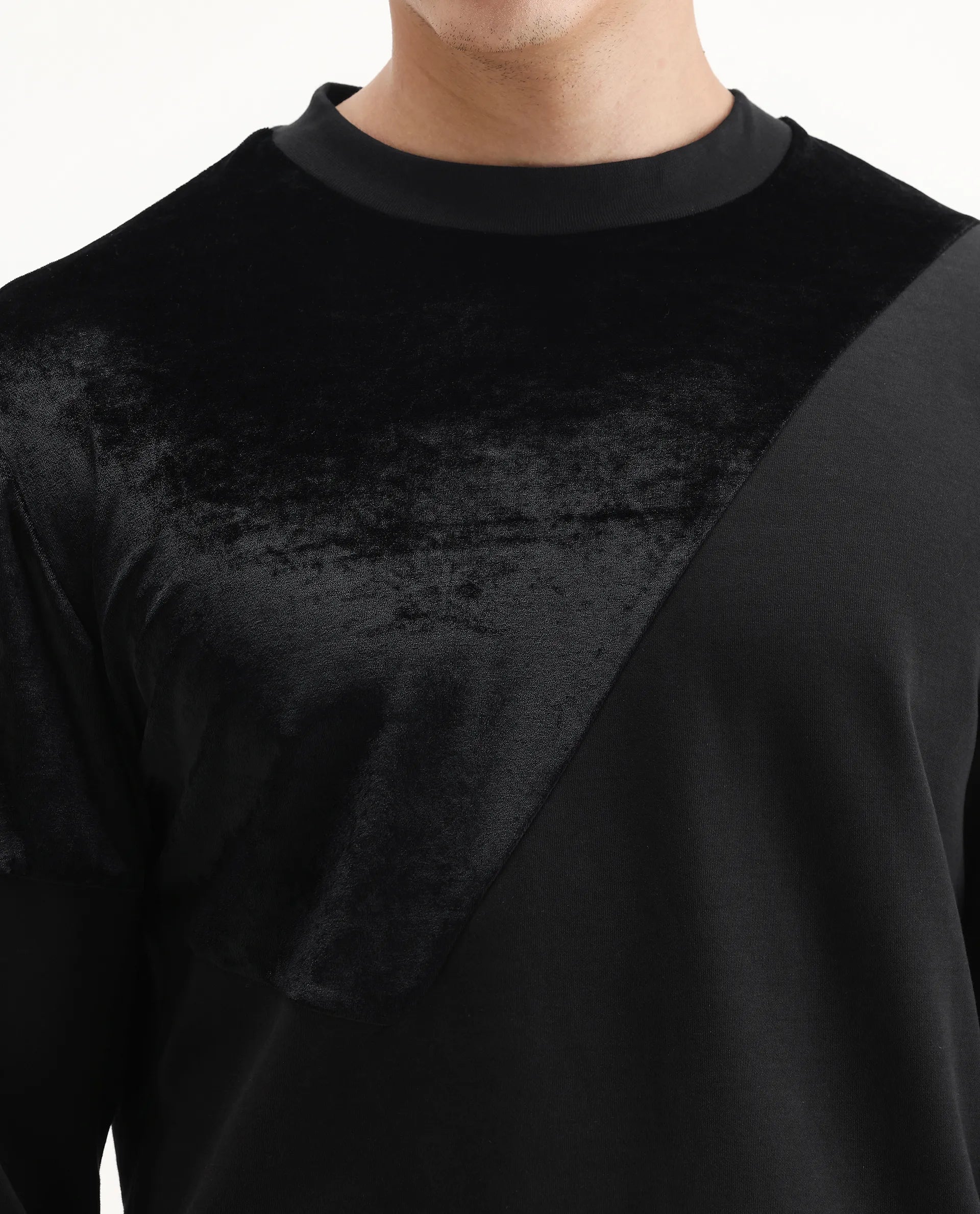 Rare Rabbit Men's Roe Black Velvet Cut And Sew Regular Fit