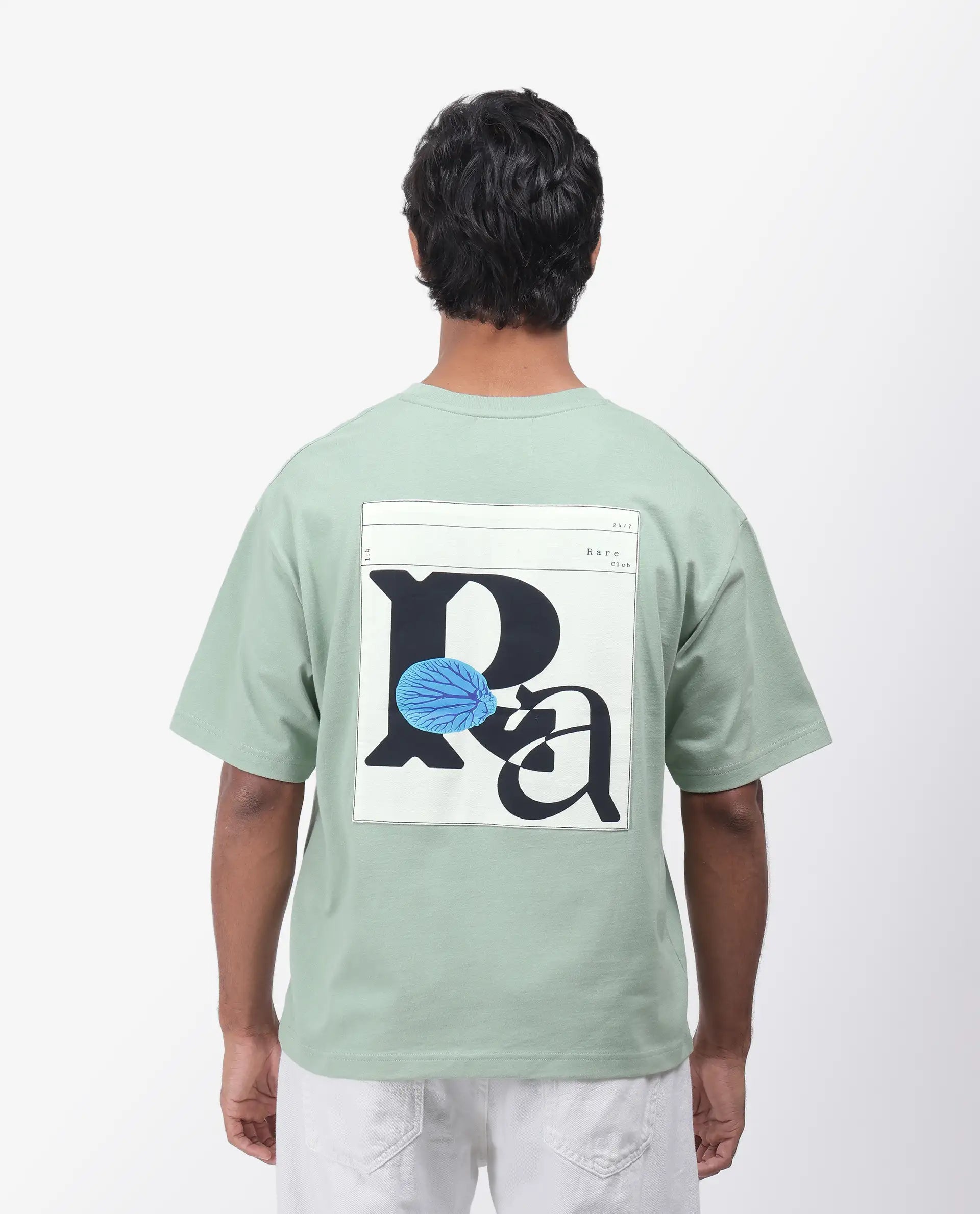 Rare Rabbit Men's Roe Green Cotton Graphic Print Oversized Fit Half Sleeve Crew Neck T-Shirt