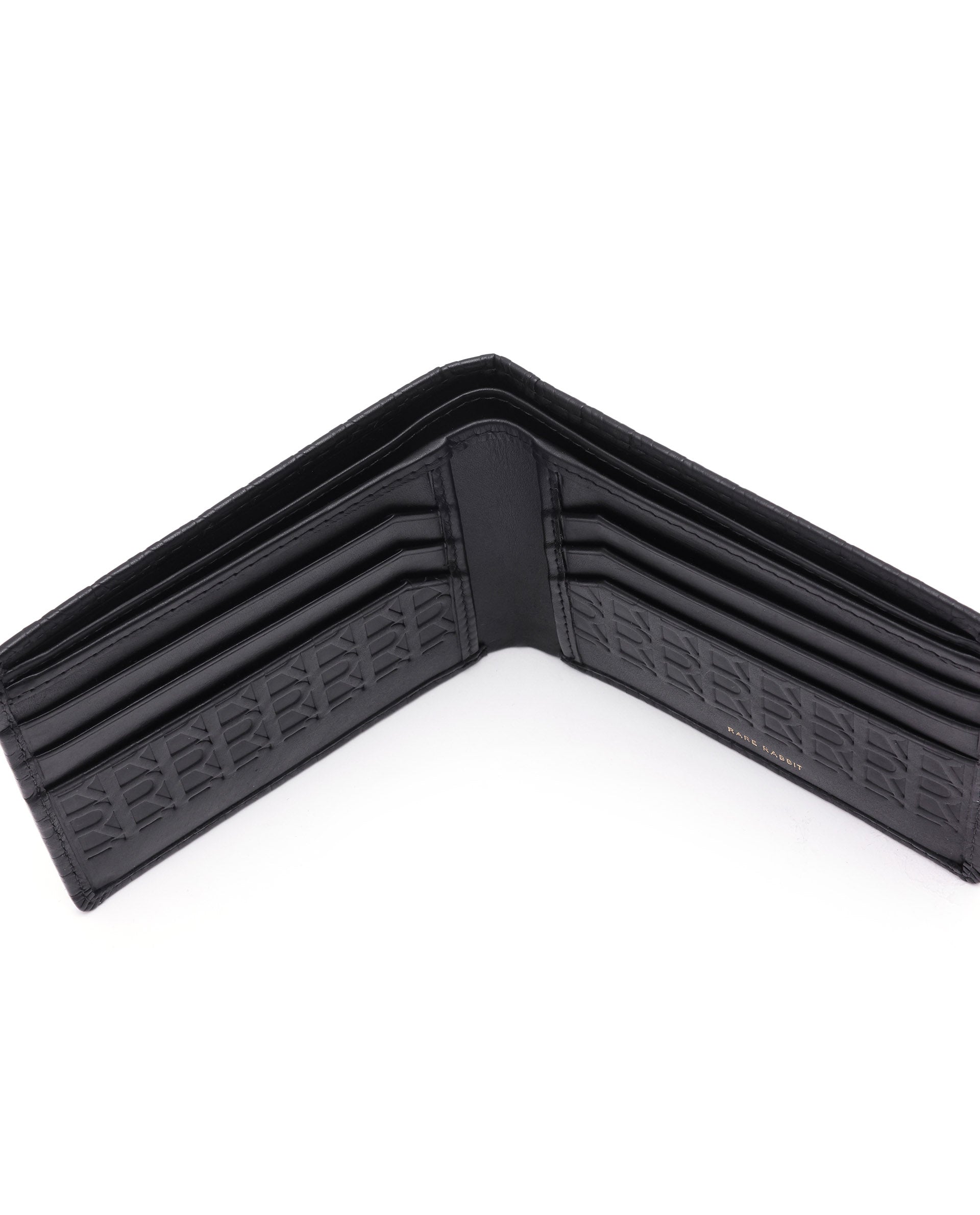 Rare Rabbit Men's Cali Black Bi Fold Slim RFID Embossed Monogram Wallet