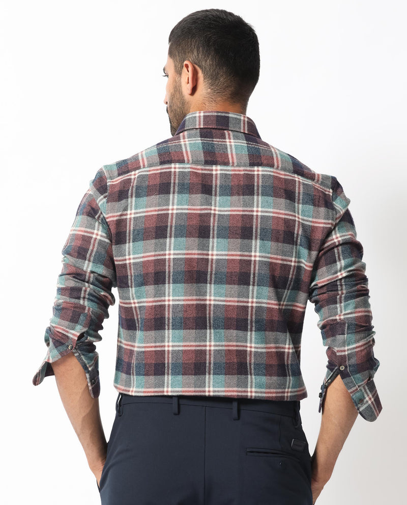 Rare Rabbit Men's Rojen Brown Cotton Fabric Full Sleeves Checks Shirt