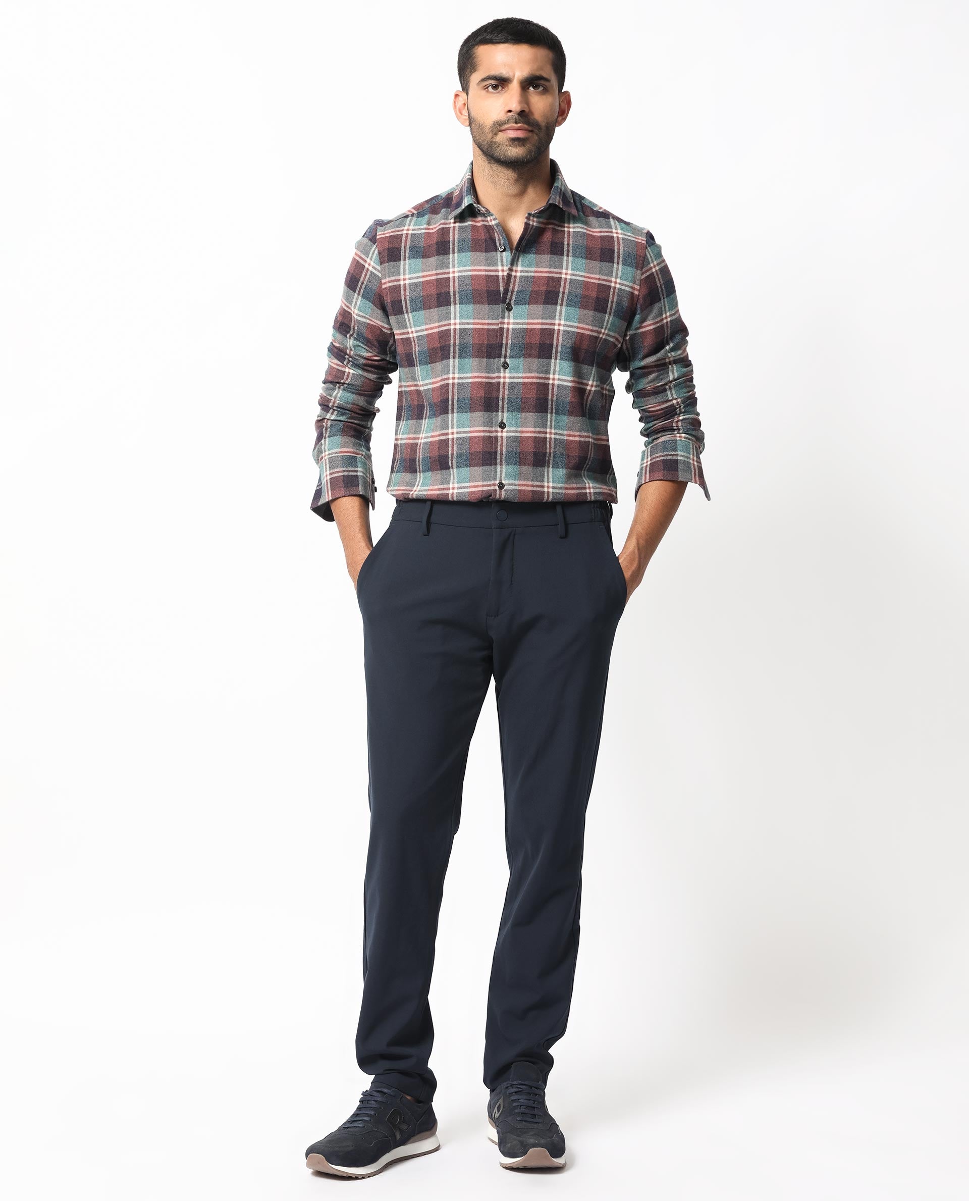 Rare Rabbit Men's Rojen Brown Cotton Fabric Full Sleeves Checks Shirt