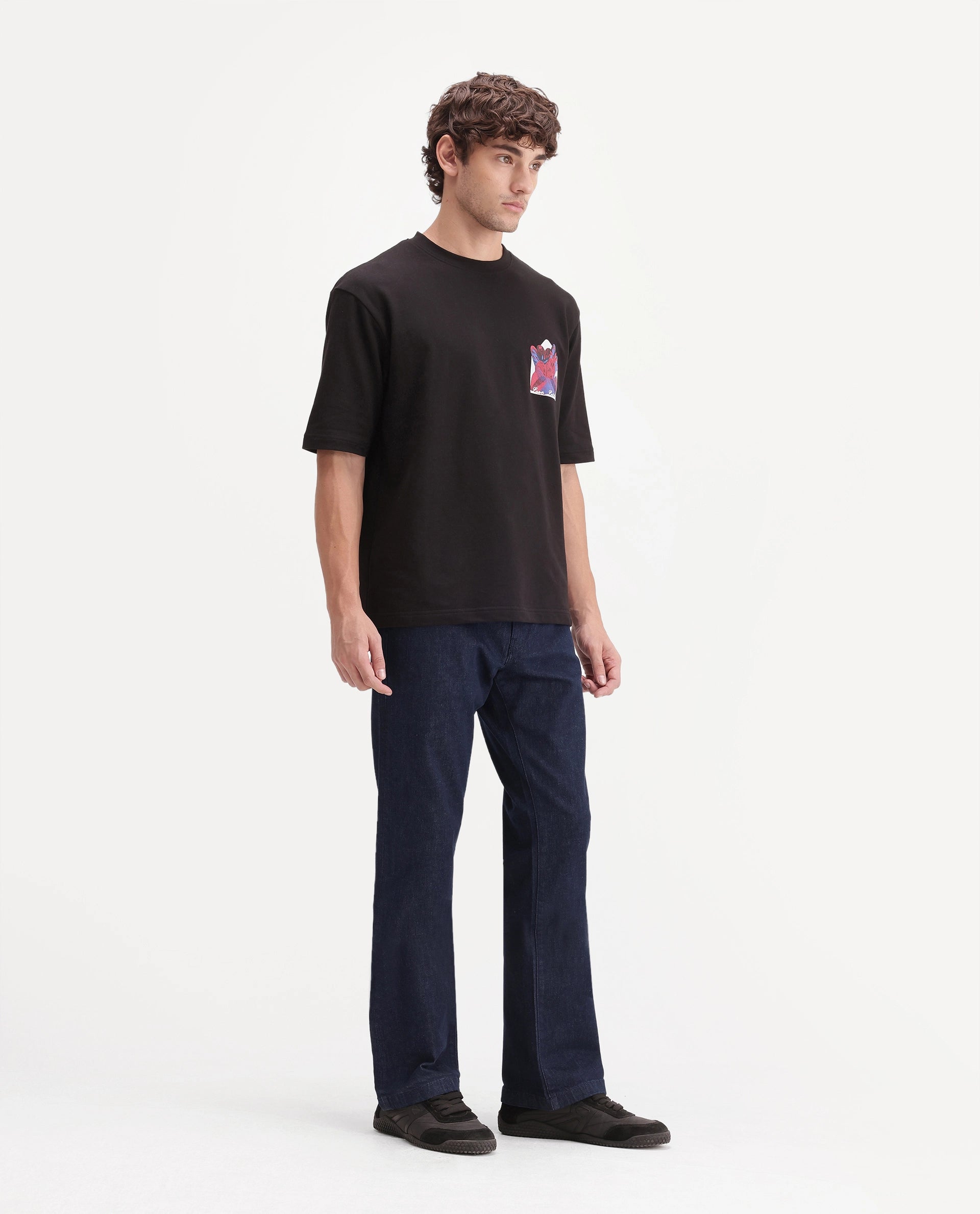 Rare Rabbit Men's Rokz Dark Navy Cotton Blend Knox Bootcut Plain Jeans