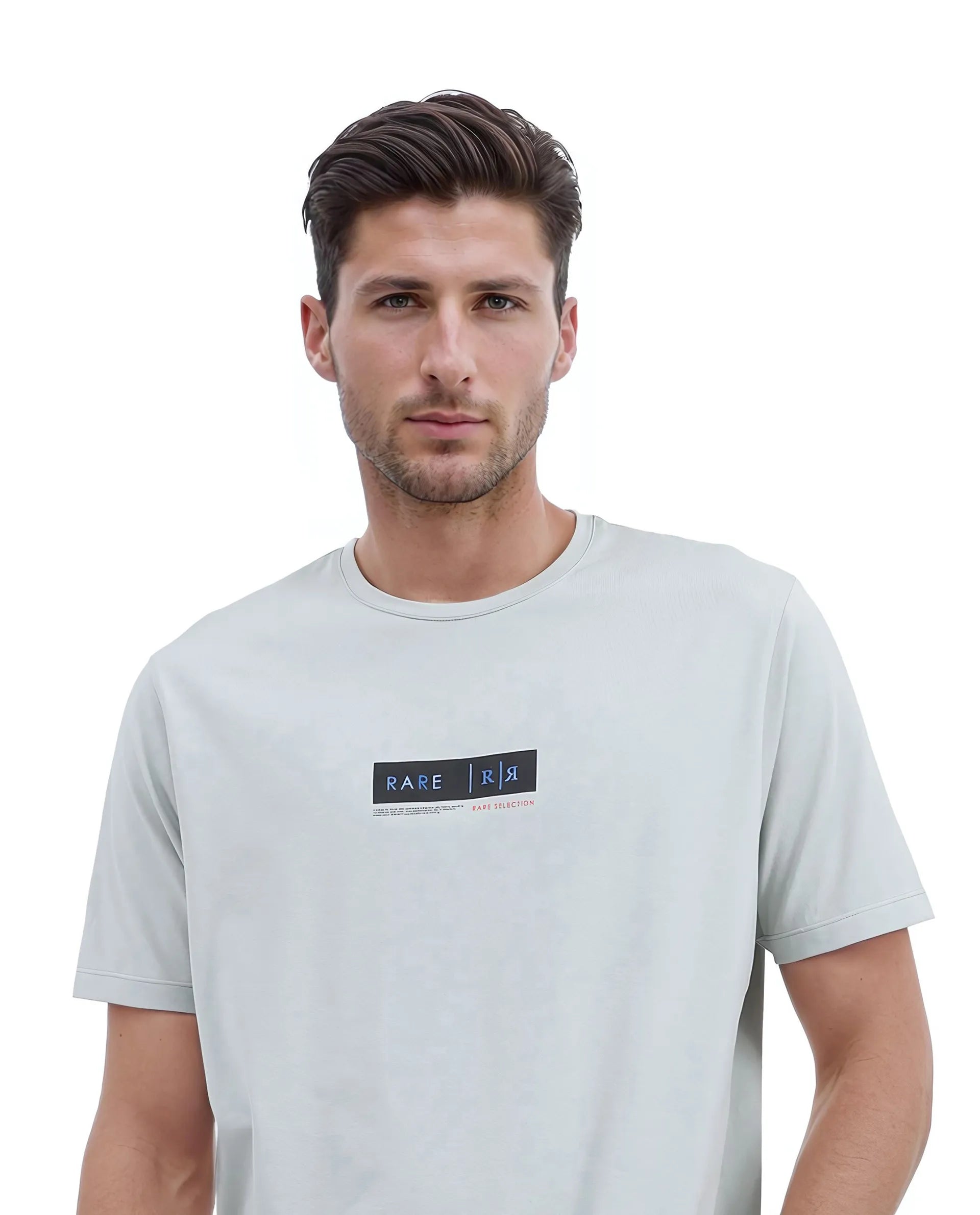 Rare Rabbit Men Rolt Dusky Green Cotton Blend Fabric Short Sleeve Crew Neck Hd Print T-Shirt